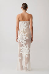 Mandie Hand Crochet Asymmetrical Maxi Dress - White
