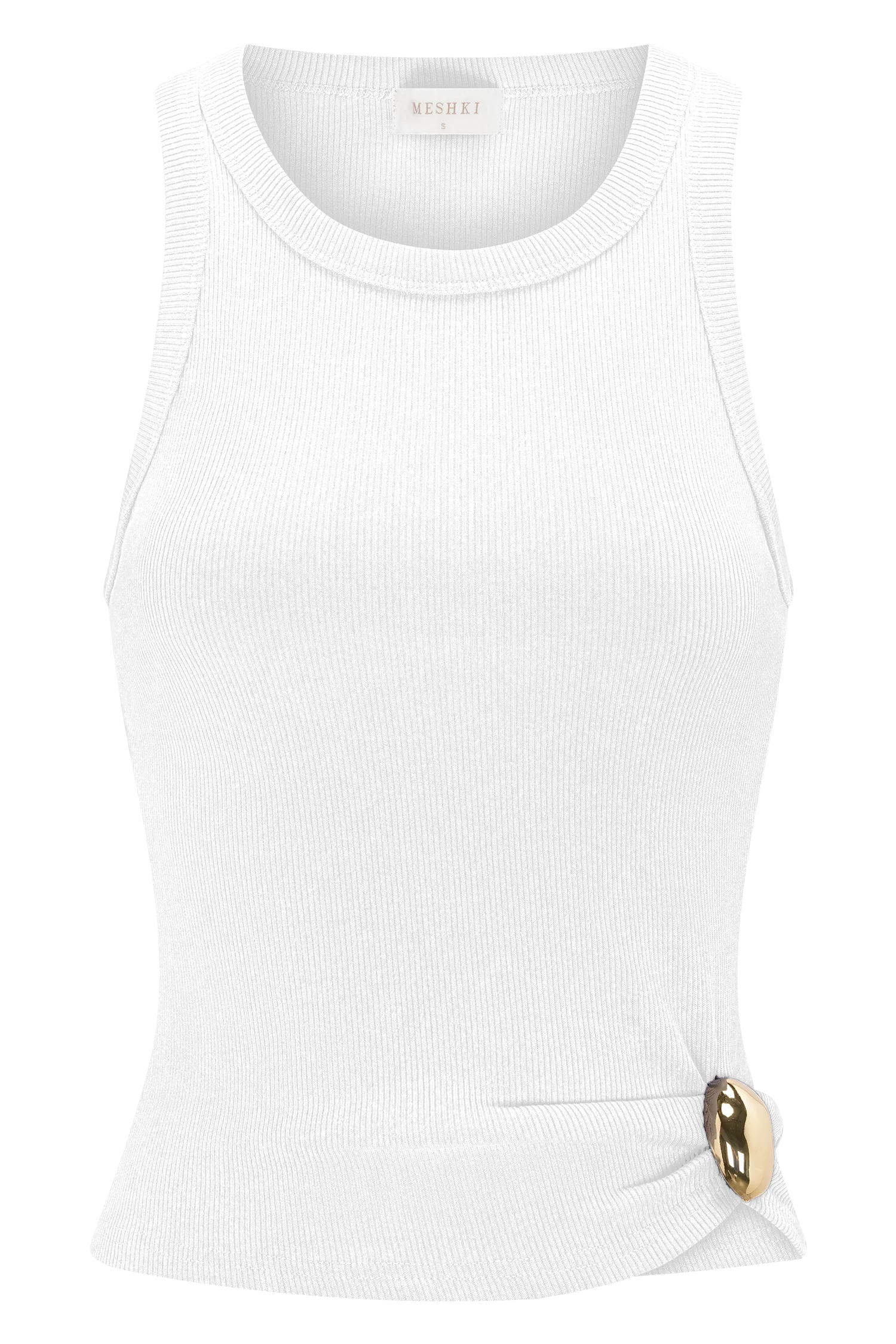 Lola Ribbed Sleeveless Top With Hardware - White