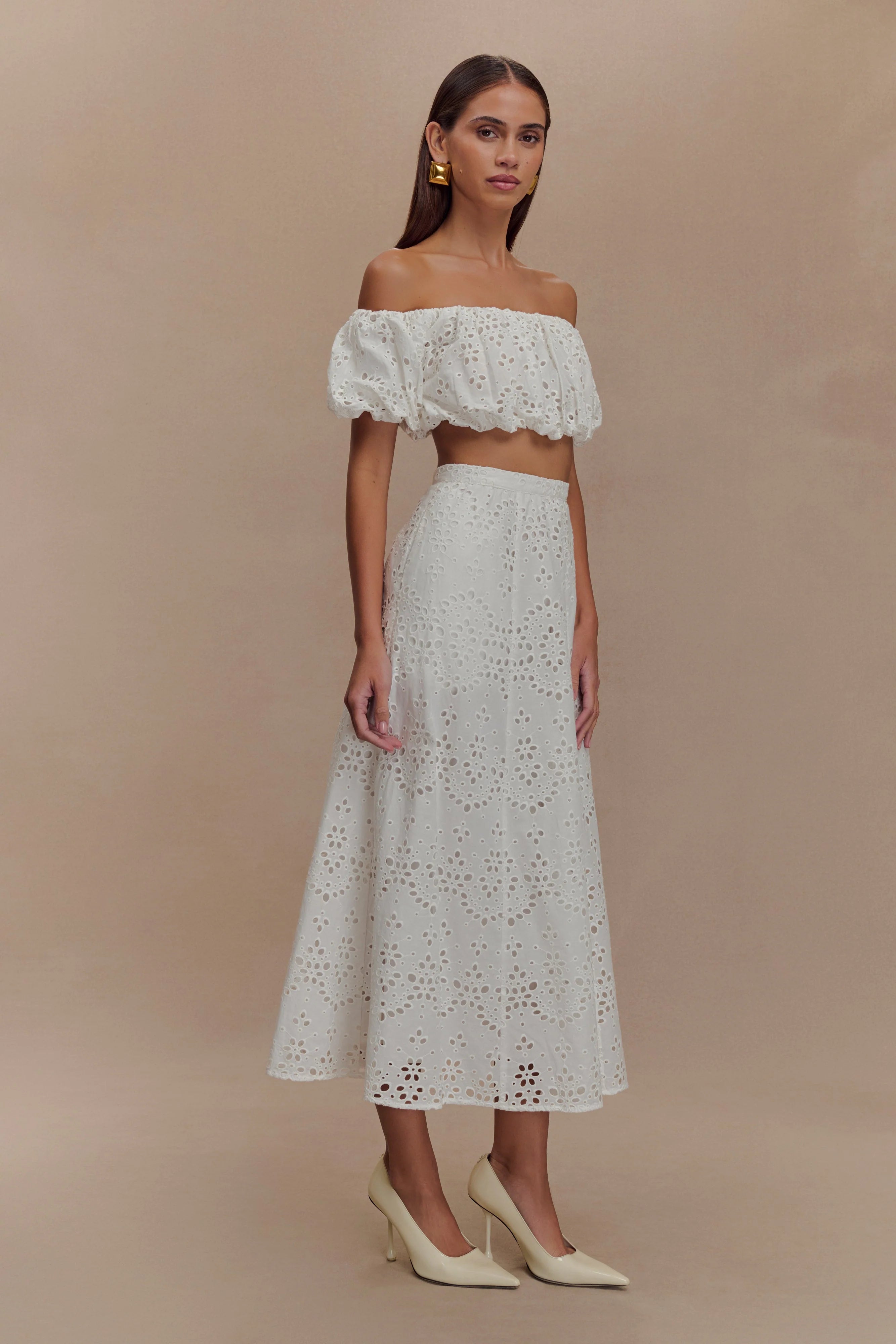 Autumn Off Shoulder Broderie Top - White