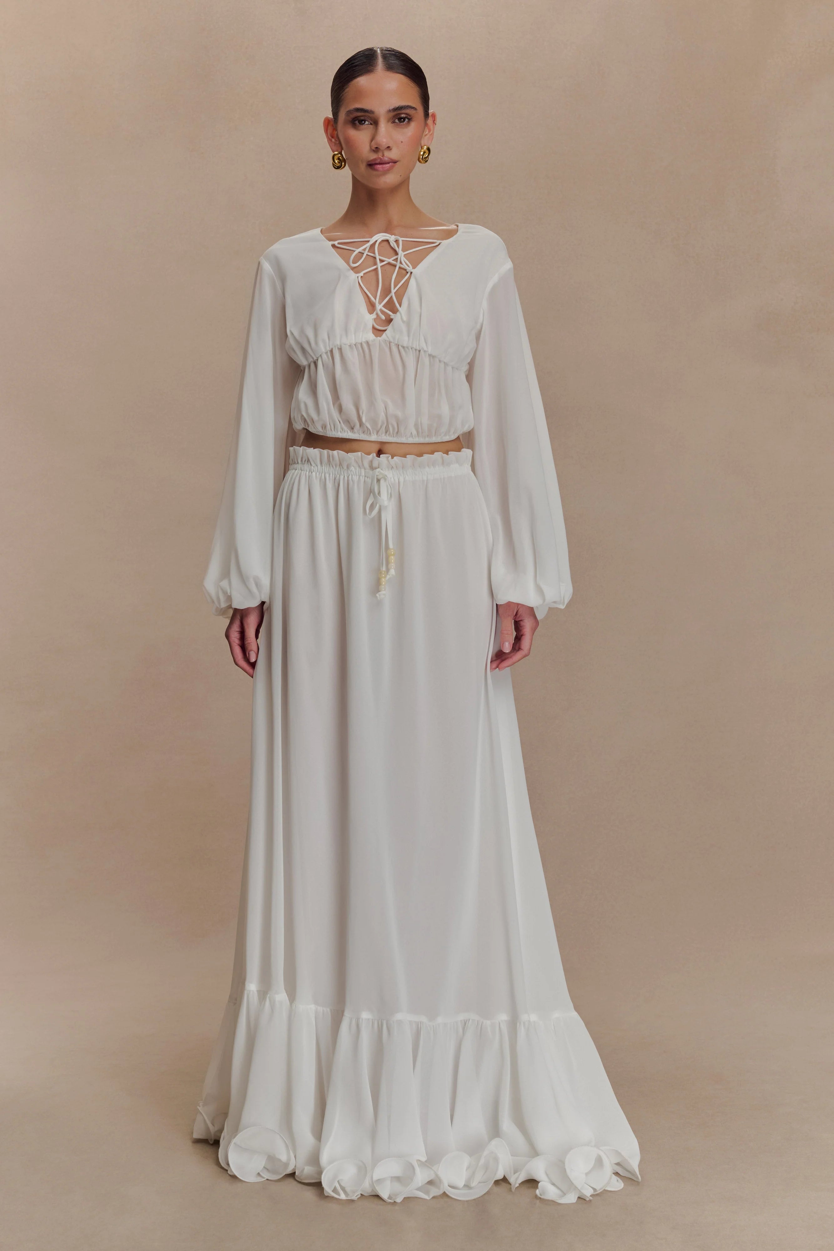 Carlie Chiffon Cross Tie Top - Ivory