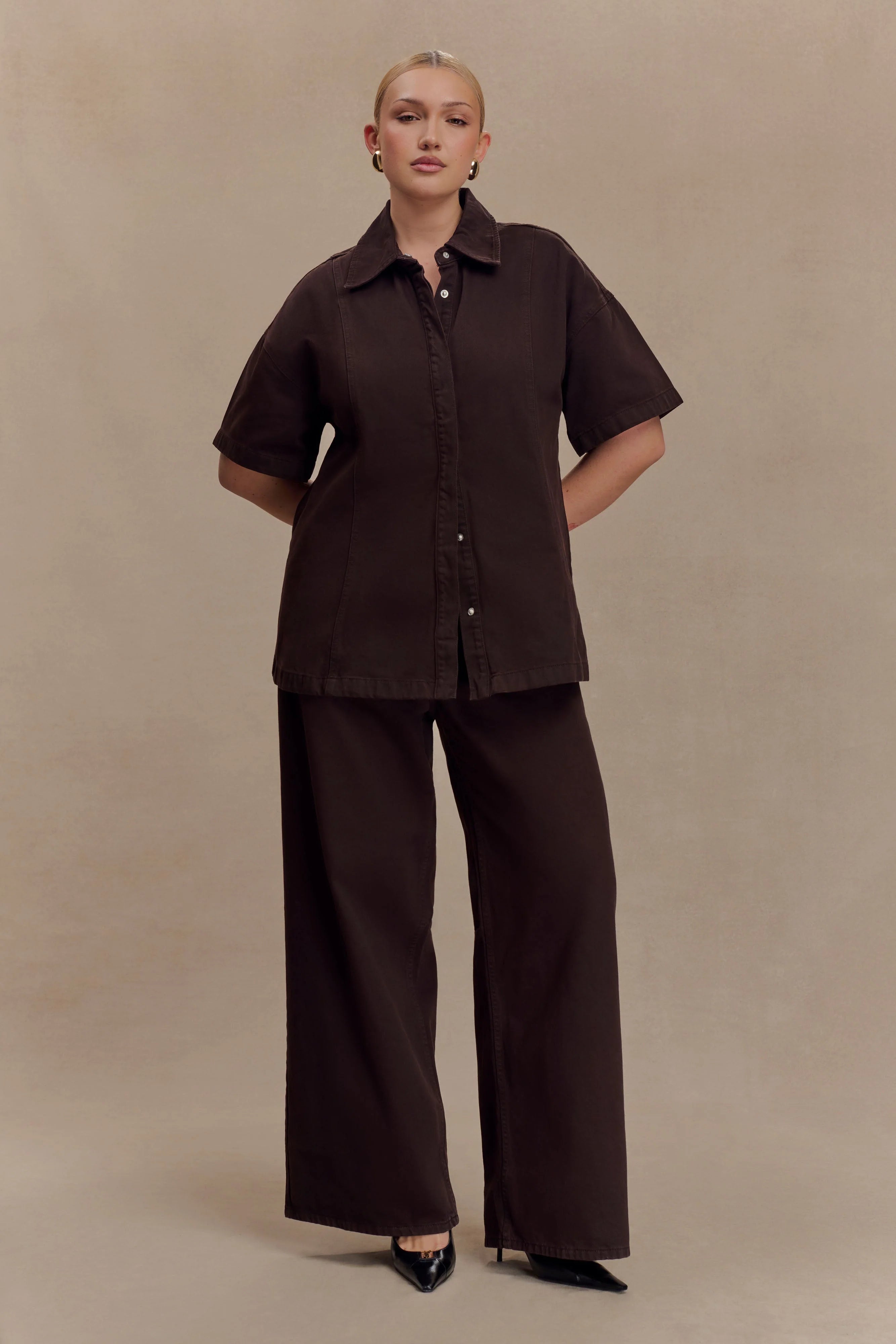 Maya Oversized Denim Shirt - Chocolate
