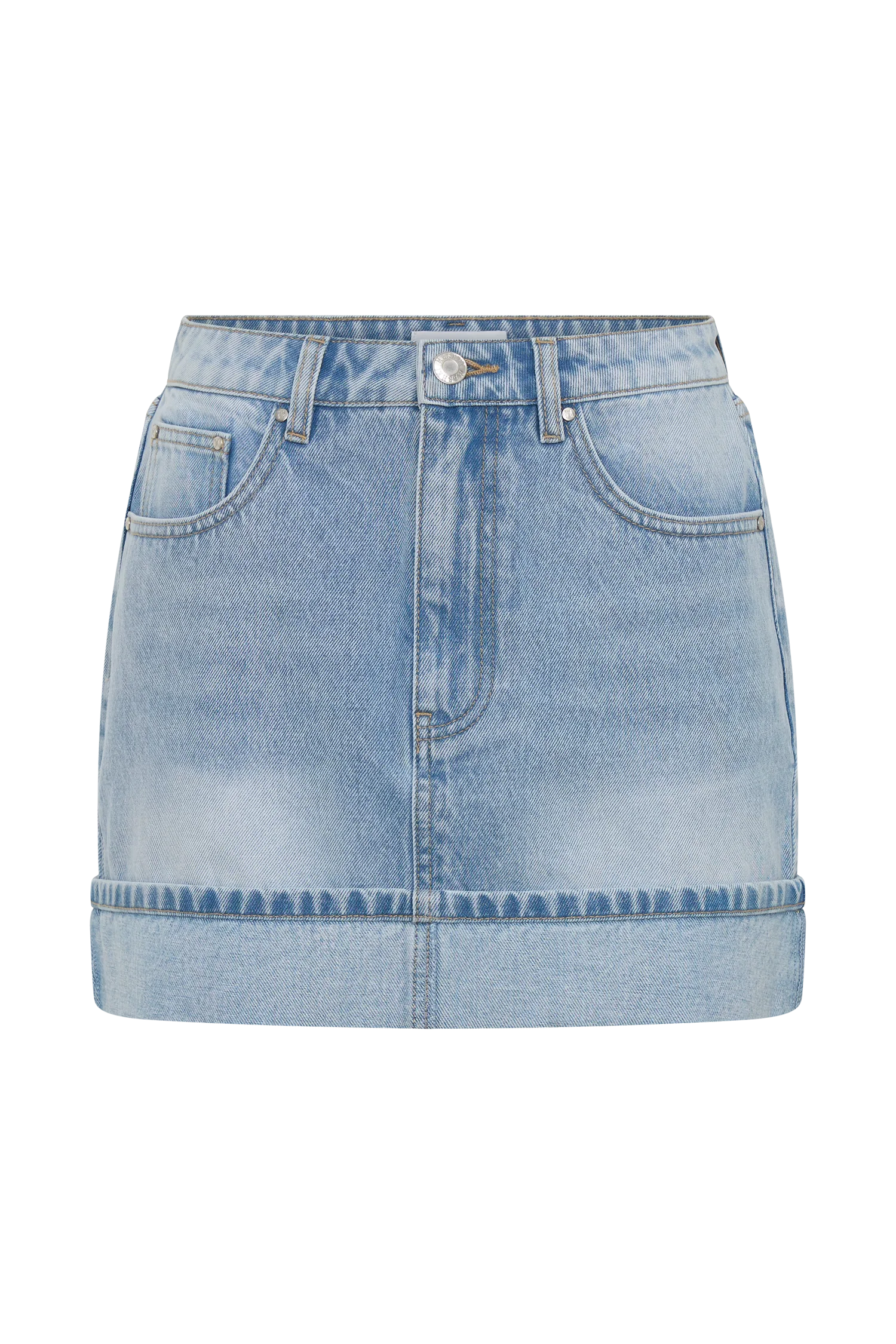 Lakoda Cuffed Denim Mini Skirt - Washed Light Blue
