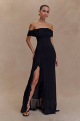 Audrey Off Shoulder Mesh Maxi Dress - Black
