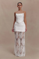Camille Beaded Satin And Lace Maxi Skirt - Ivory