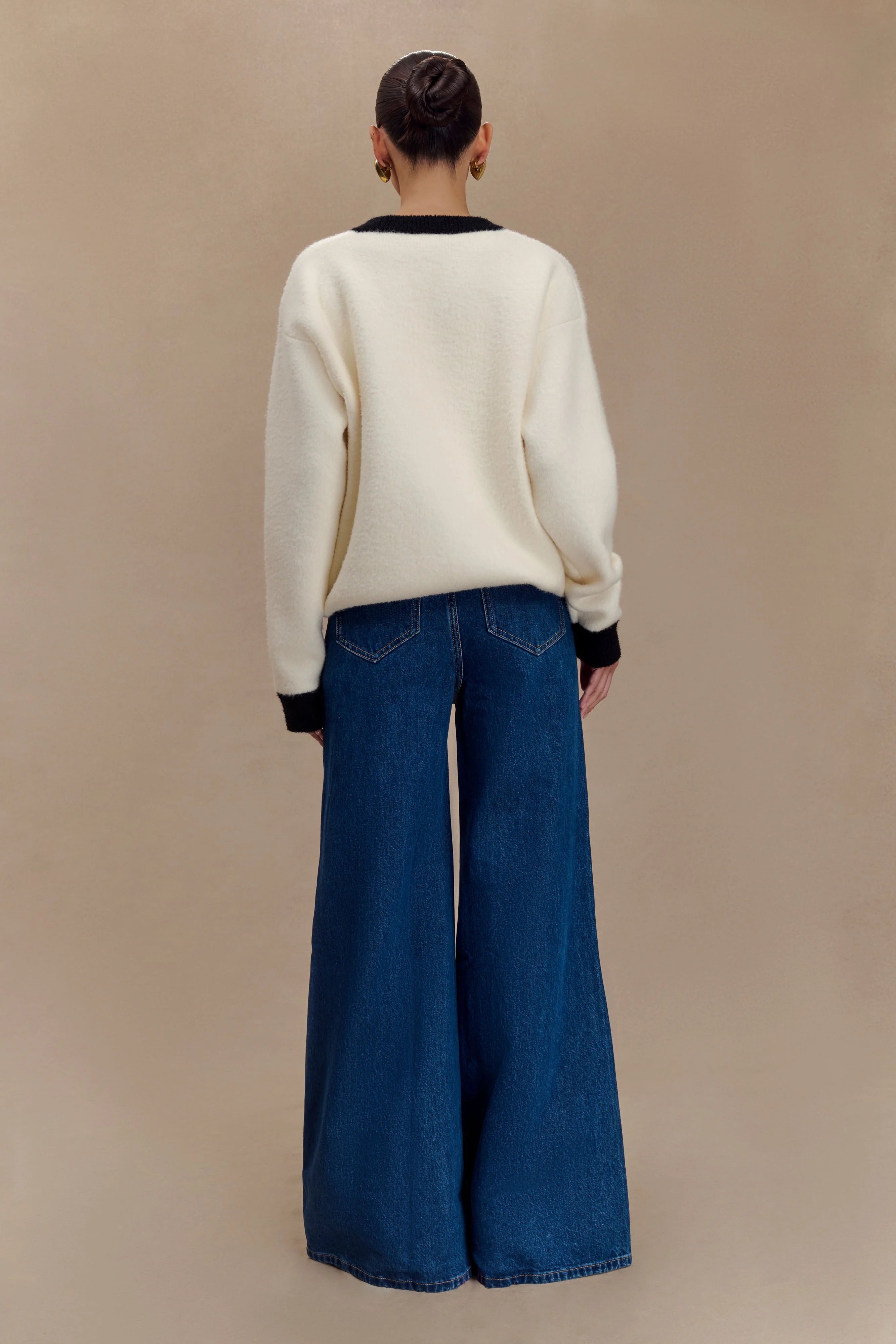 Jen Wide Leg Flare Denim Jeans - Dark Blue
