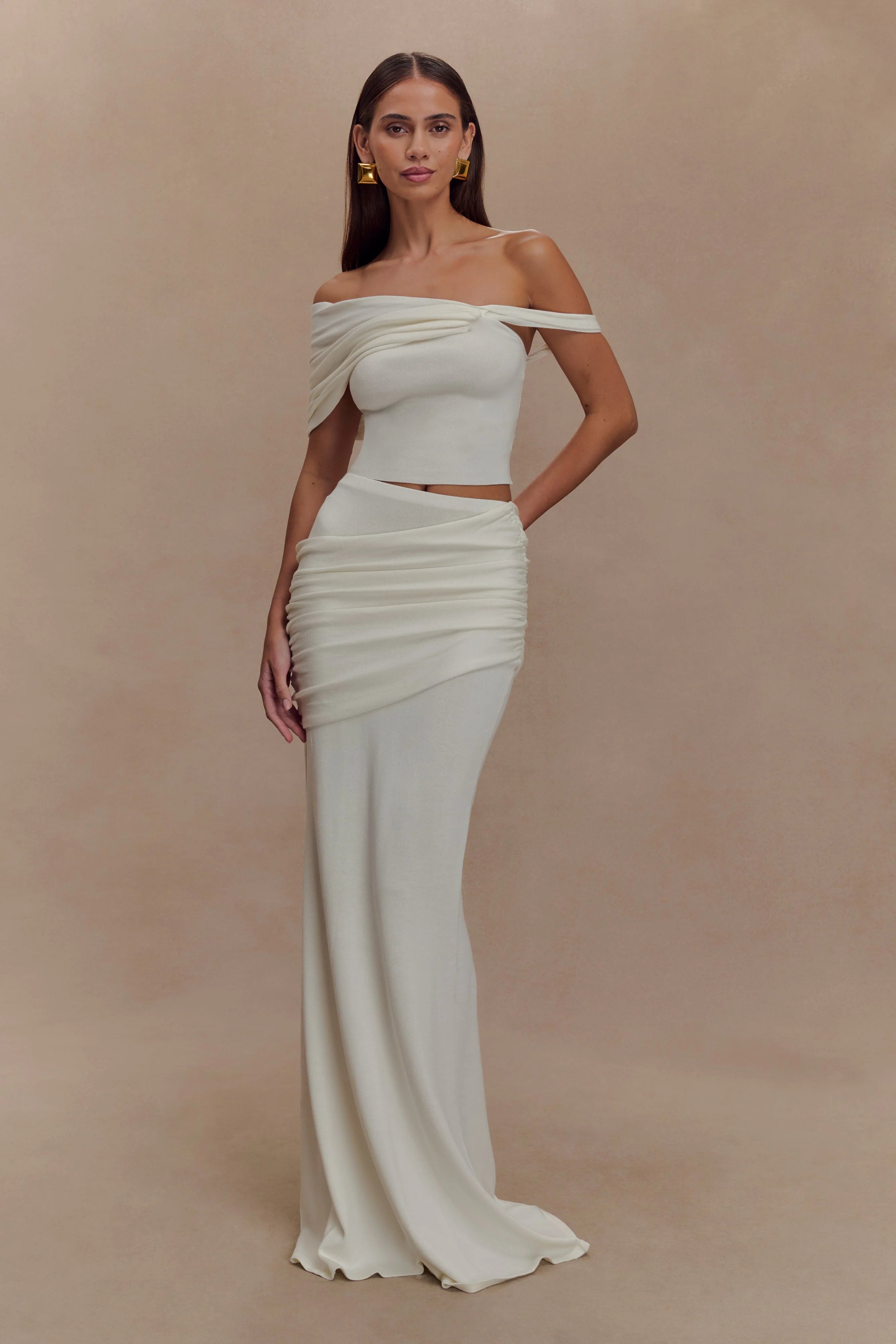 Irene Gathered Knit Top - Ivory