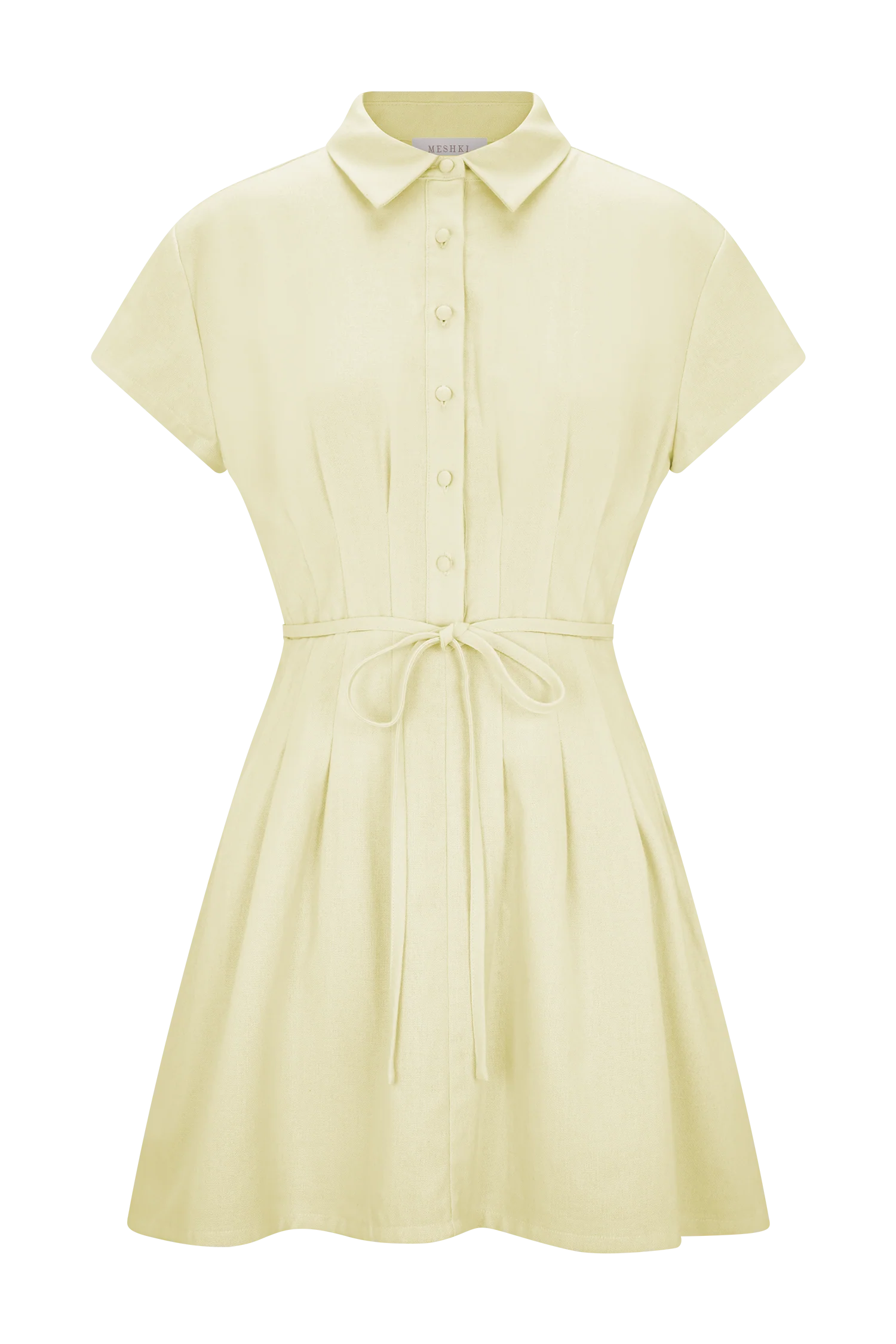 Aysha Buttoned Linen Mini Dress - Lemon