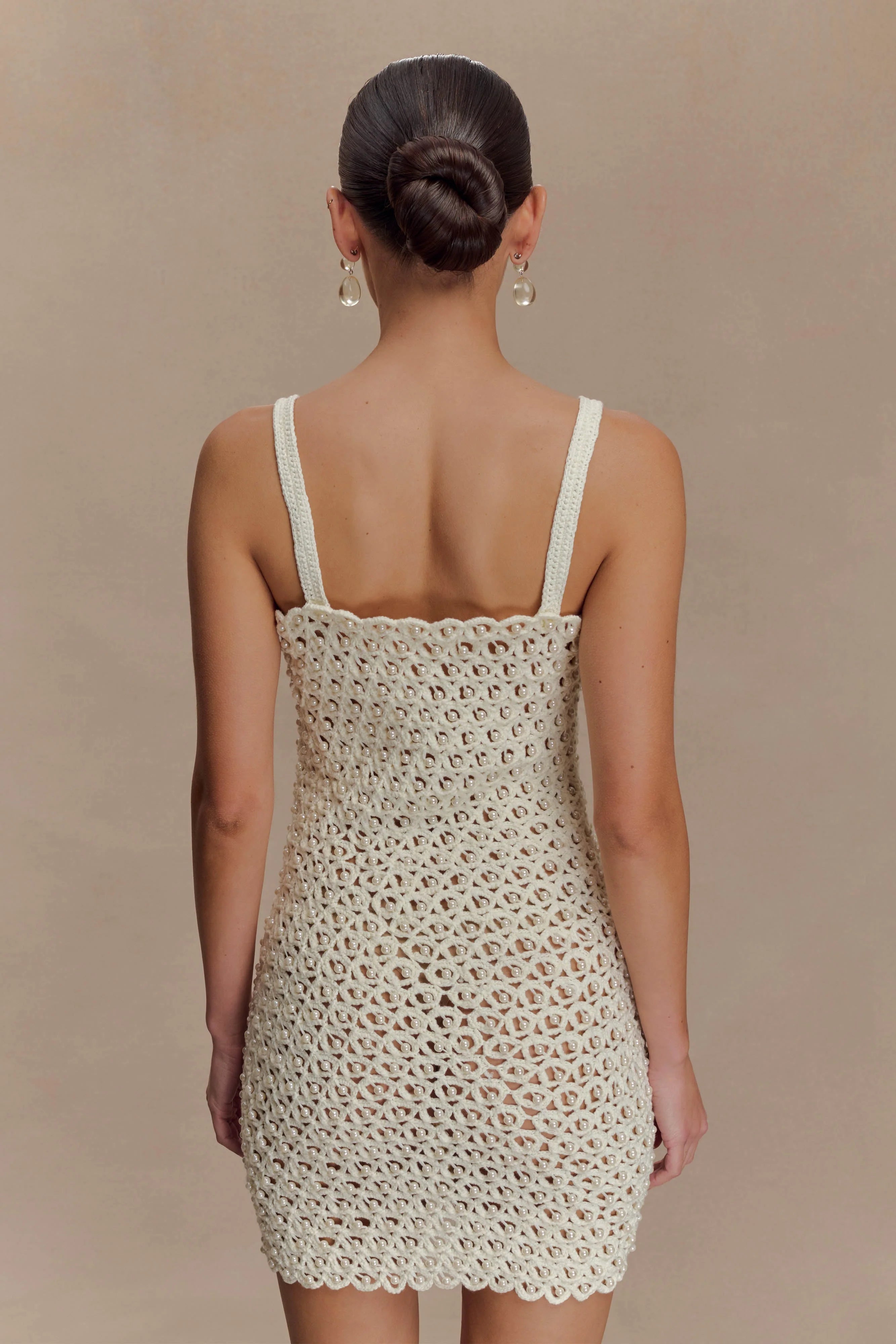 Vanessa Hand Crochet Pearl Mini Dress - Ivory