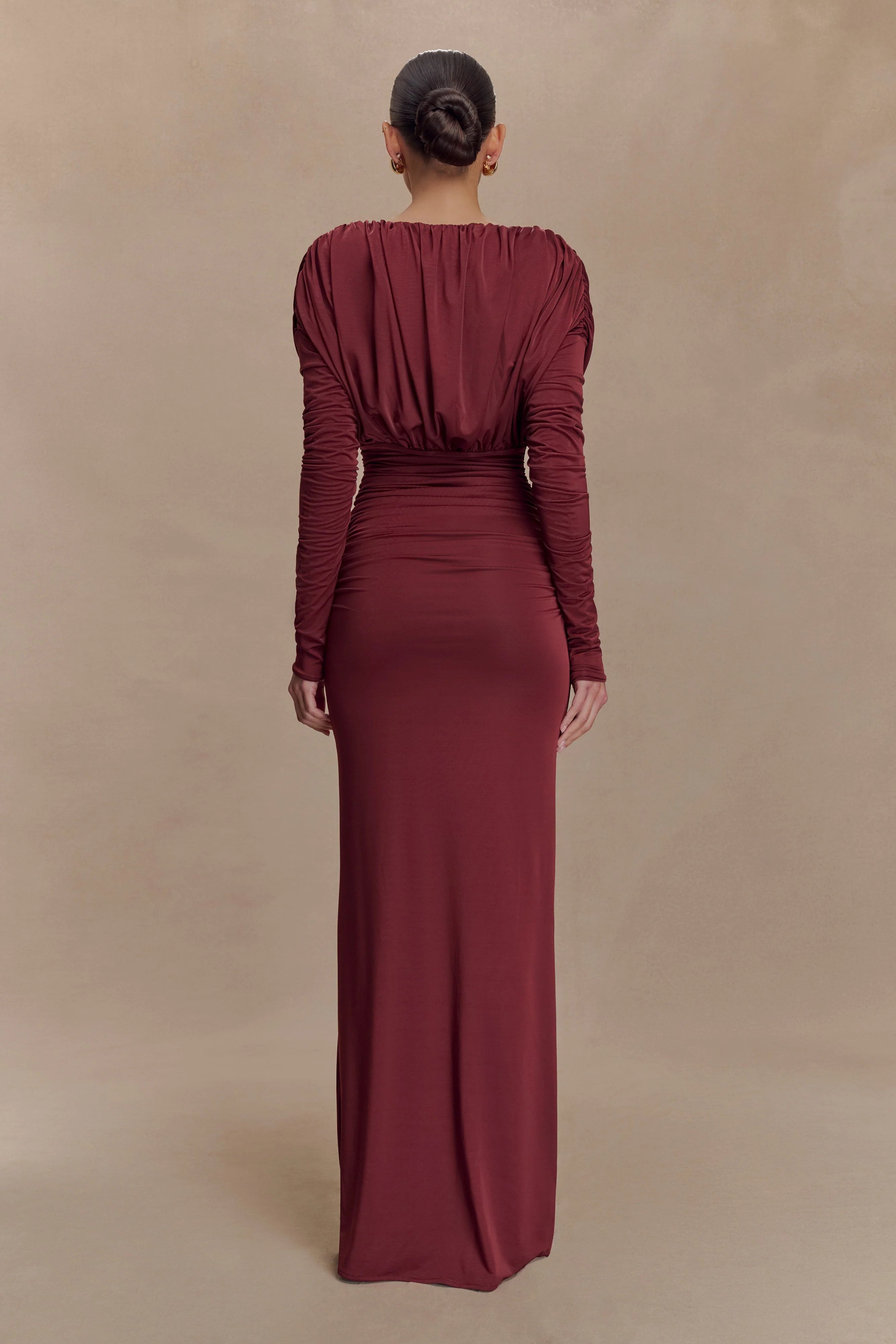 Hayden Long Sleeve Plunge Maxi Dress - Wine