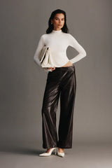Henry Croc Faux Leather Straight Leg Pants - Dark Chocolate