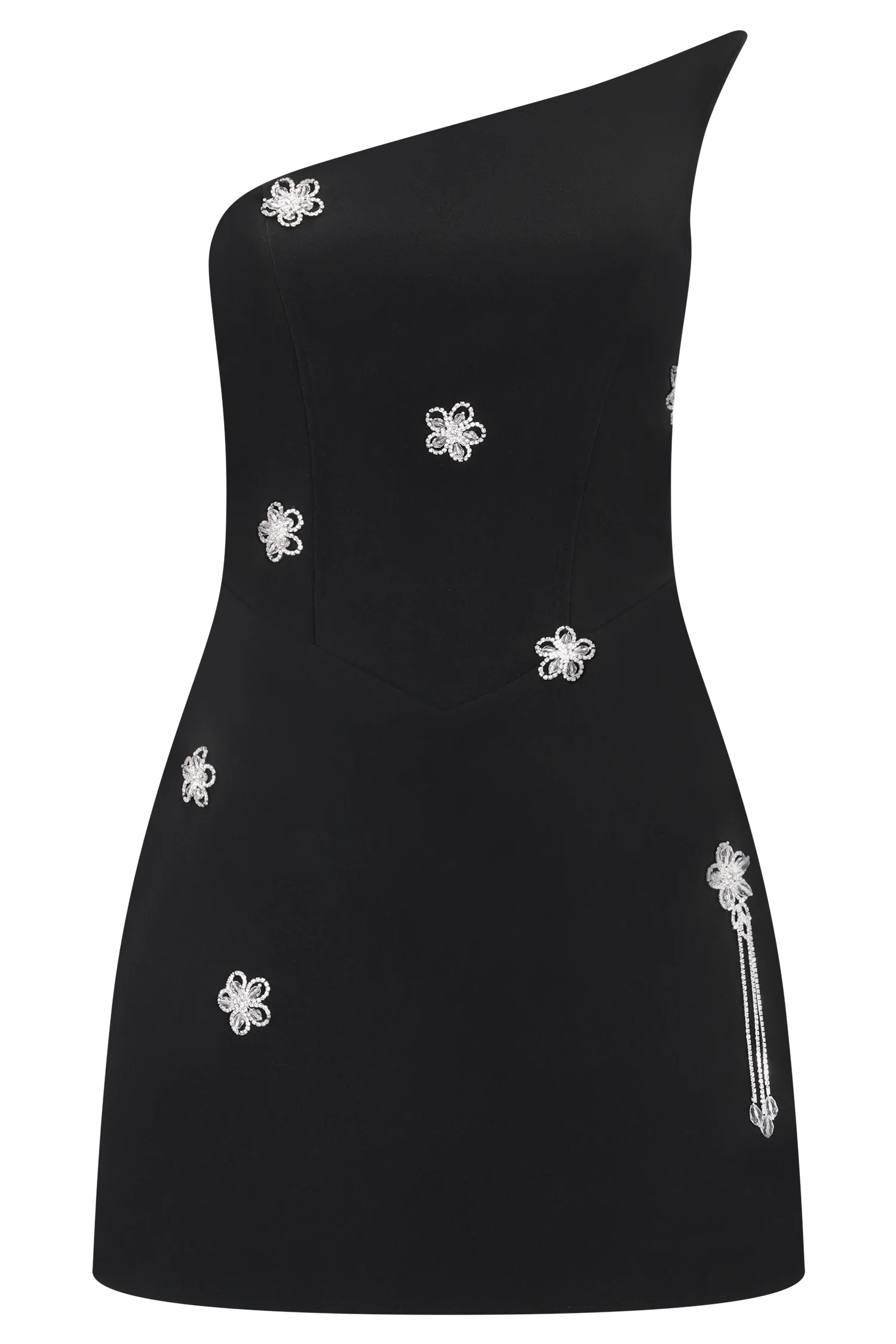 Liva Strapless Diamante Floral Trim Mini Dress - Black
