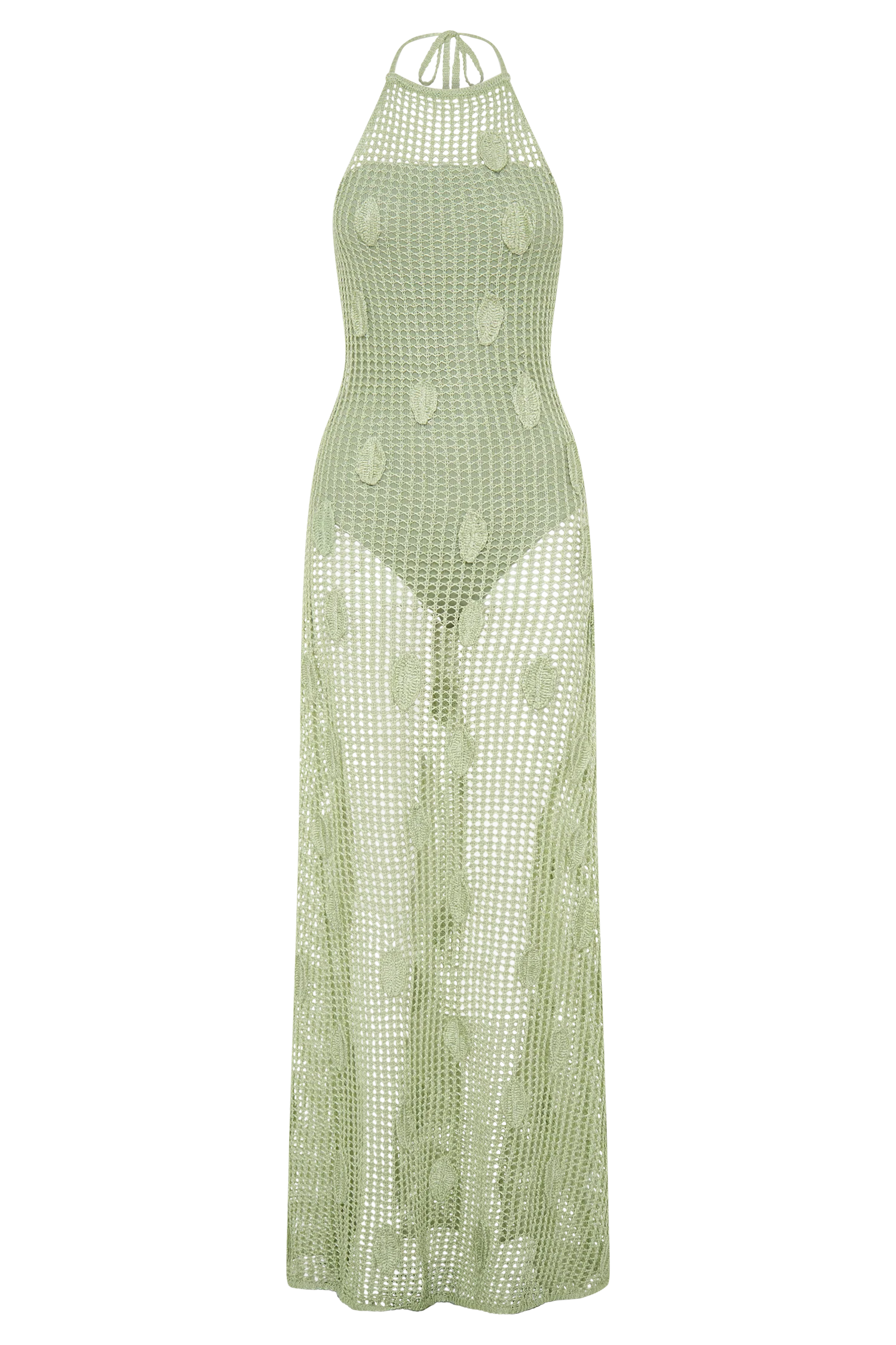 Elfie Crochet Halter Maxi Dress - Pastel Green