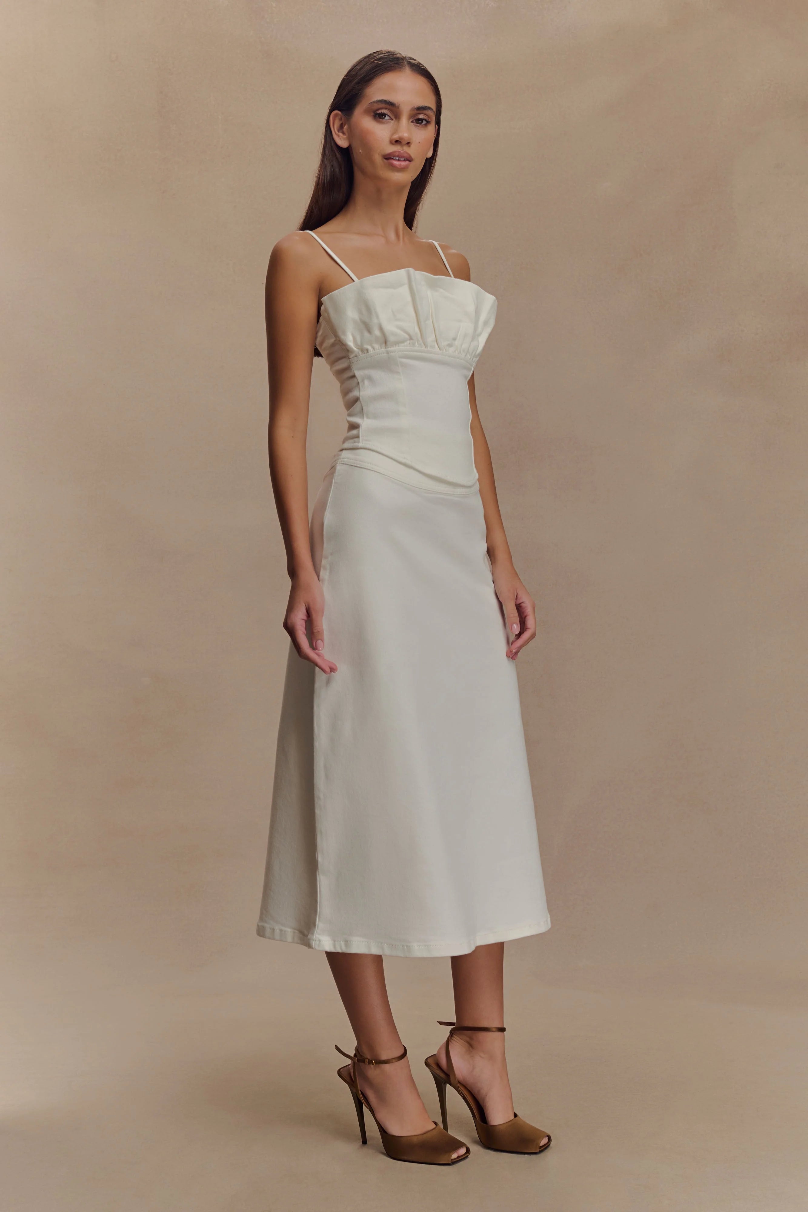 Cecilia Denim A-Line Midi Skirt - White