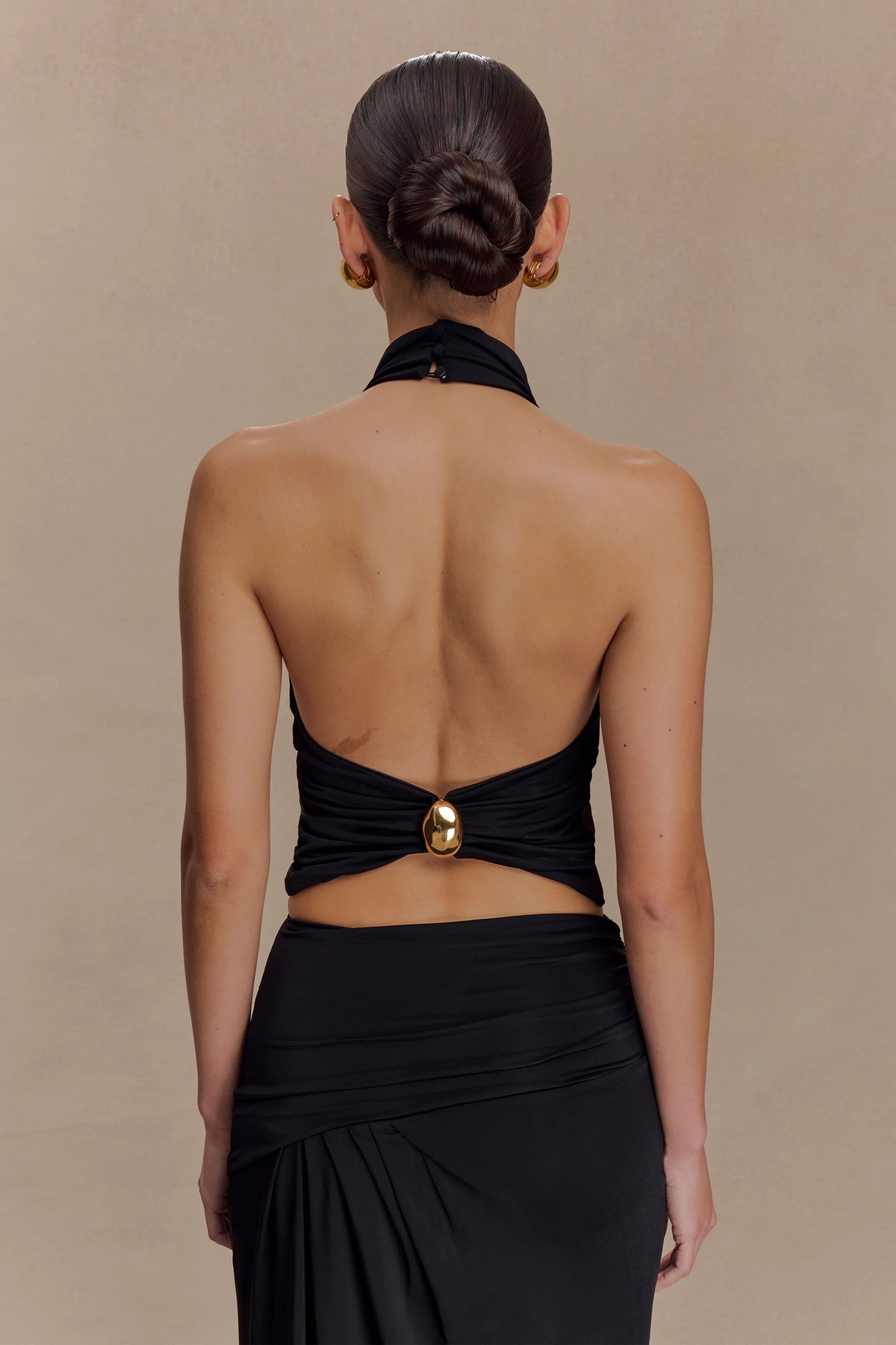Calandra Slinky Halter Top With Hardware - Black