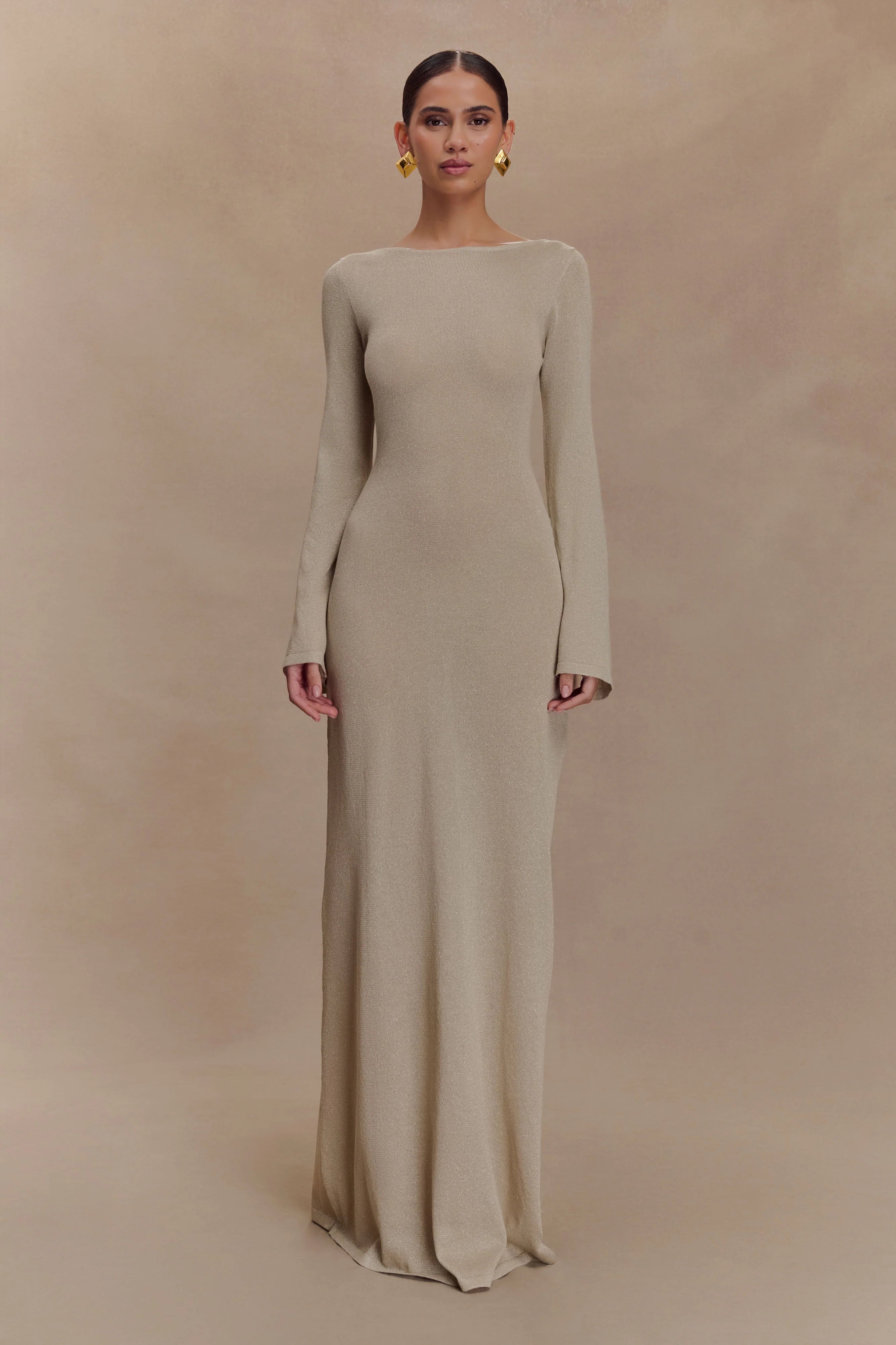 Atticus Knit Maxi Dress With Sequin - Gold