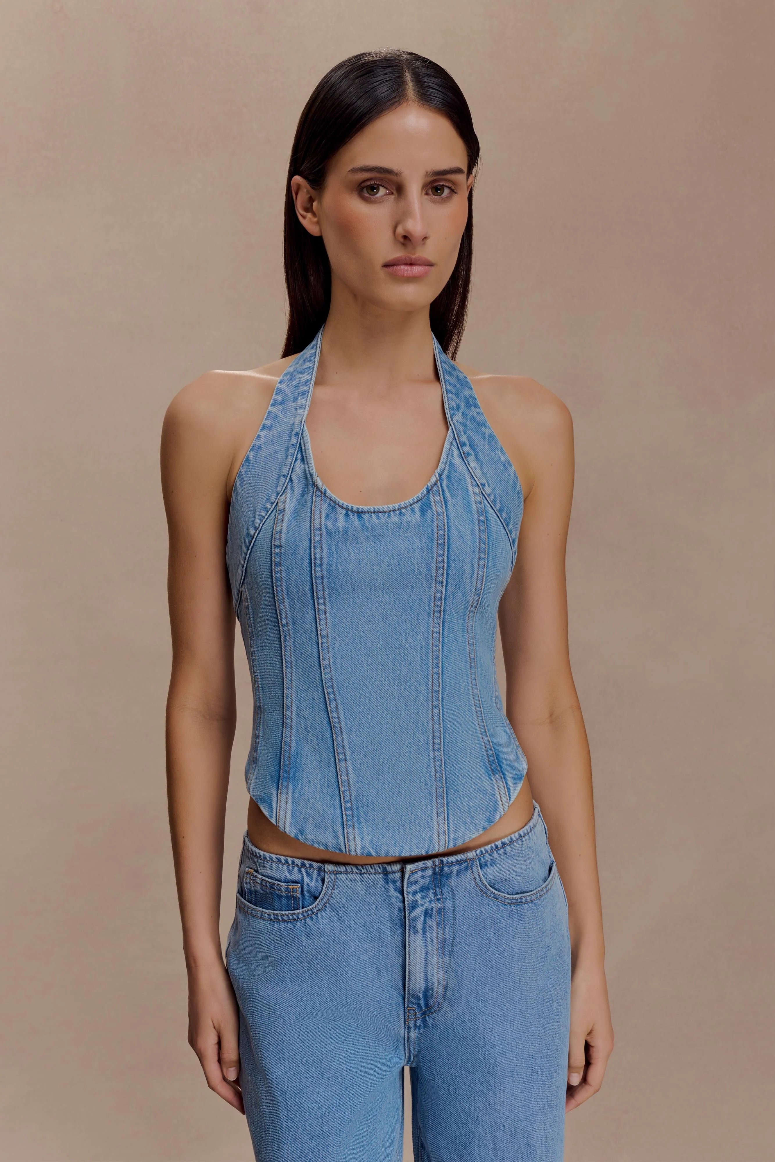 Meadow Denim Corset Halter Top - Classic Blue