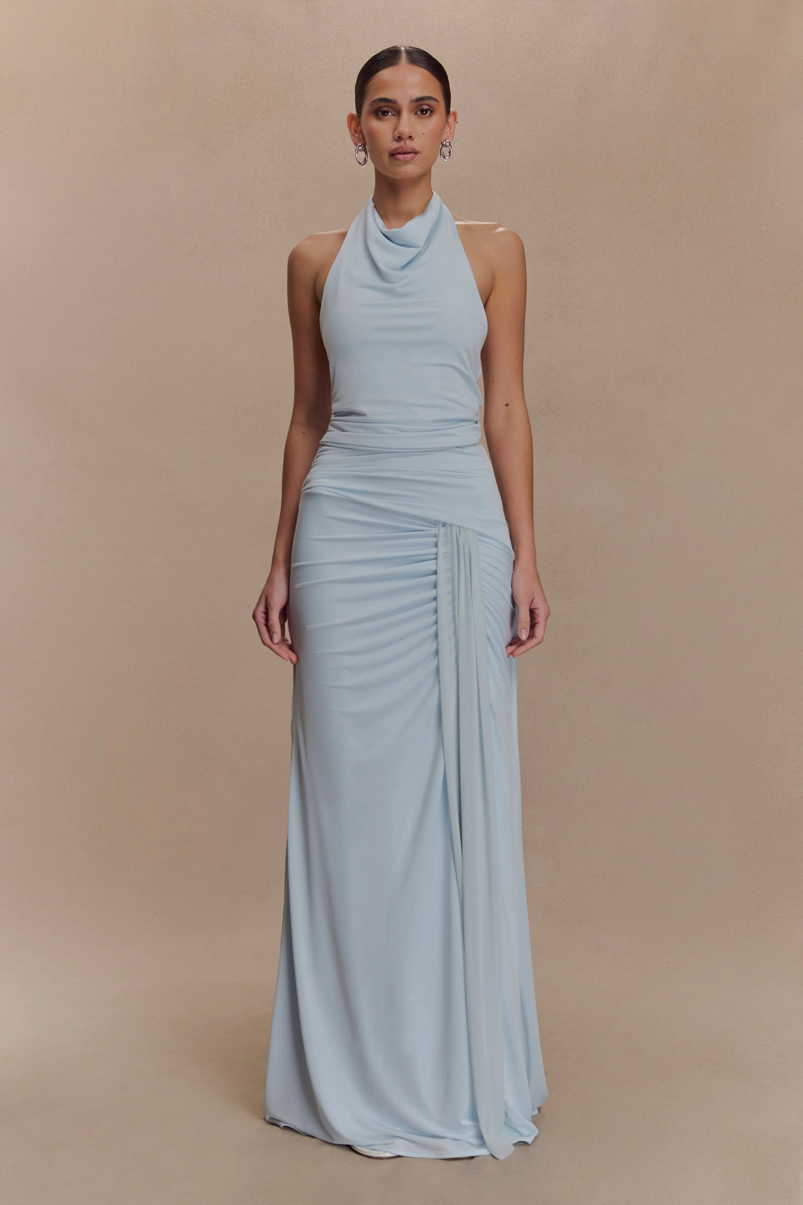 Calandra Slinky Halter Top With Hardware - Pale Blue