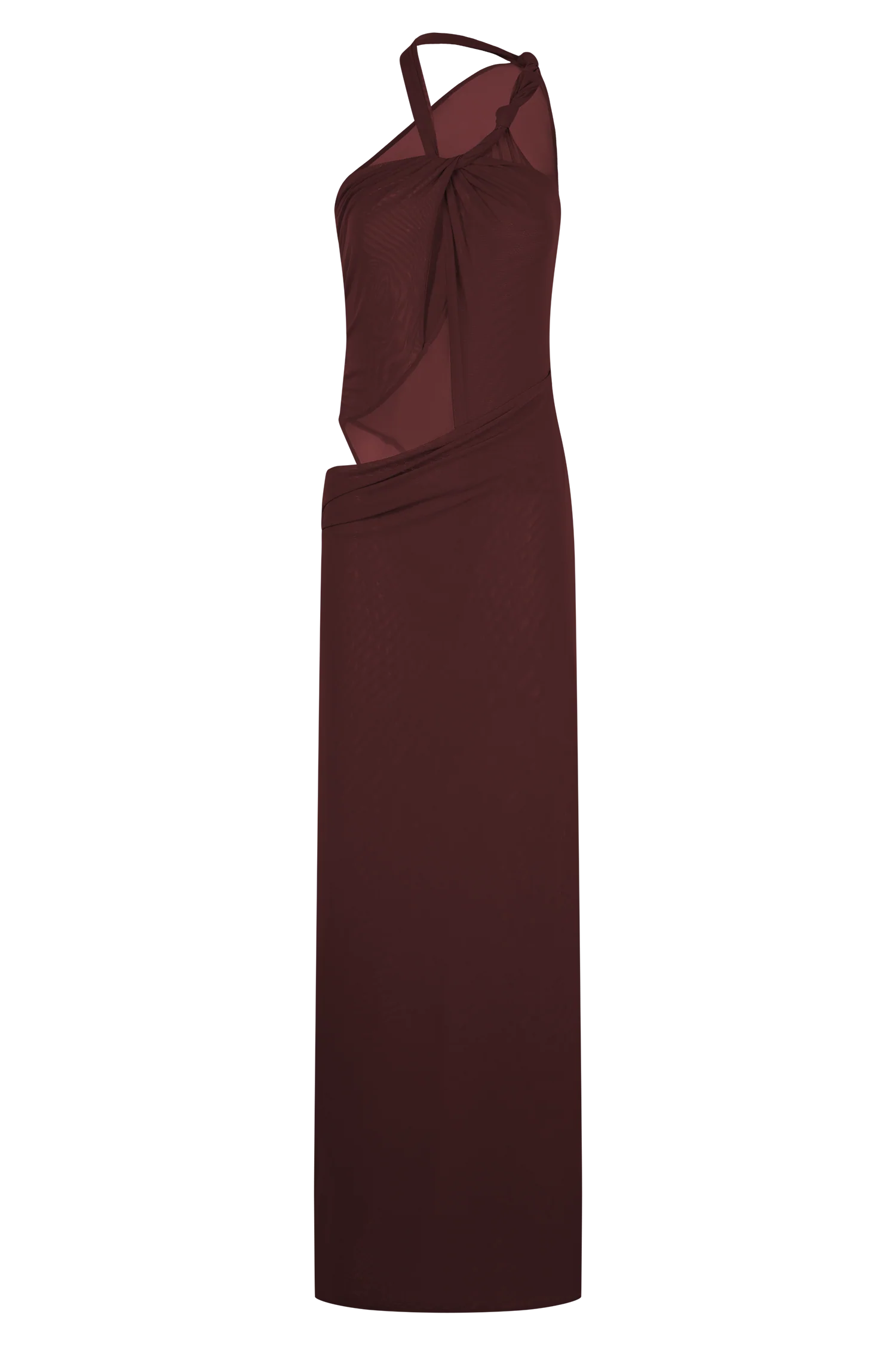 Edwina Knotted Mesh Maxi Dress - Mahogany