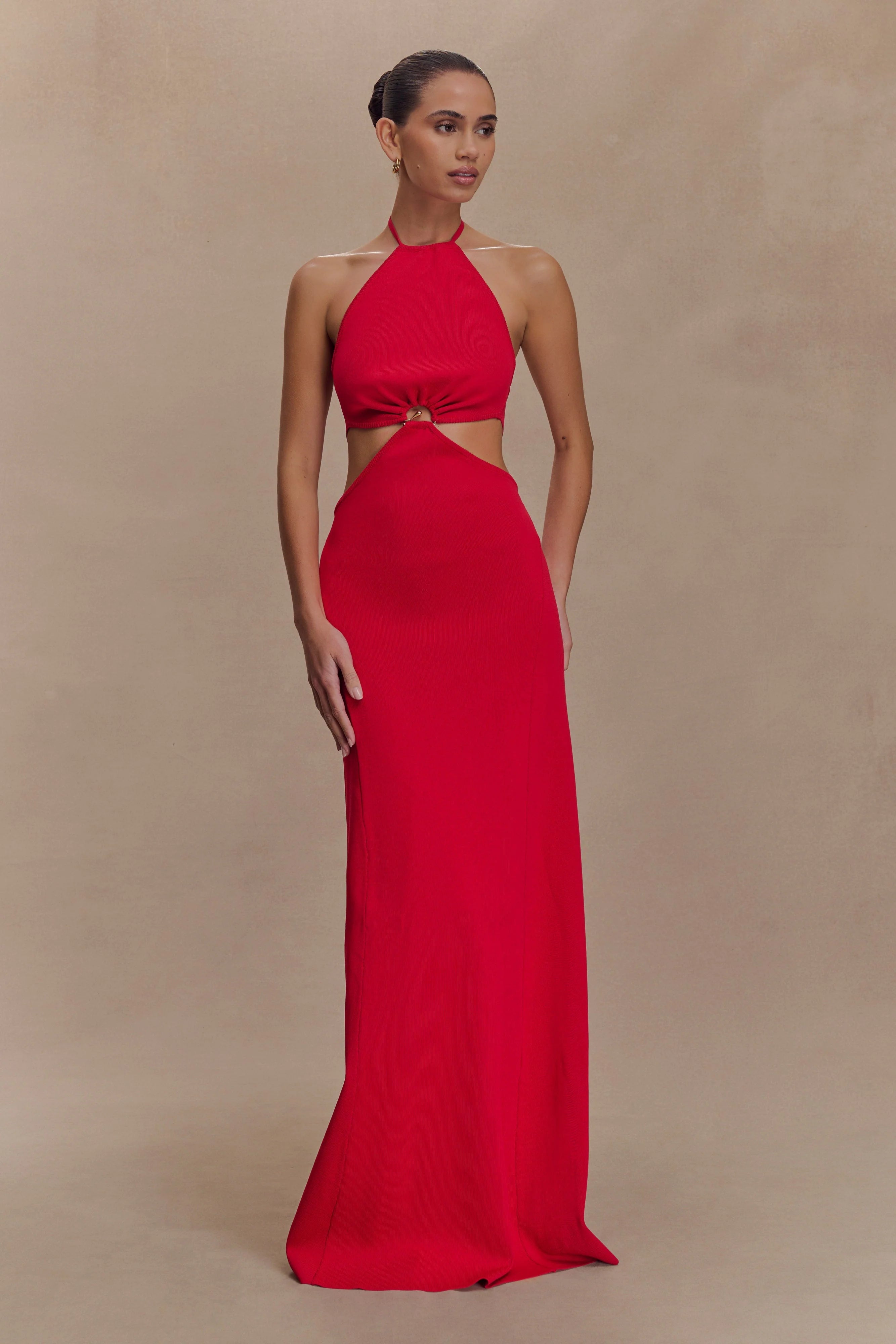 Marlowe Halter Knit Maxi Dress - Red