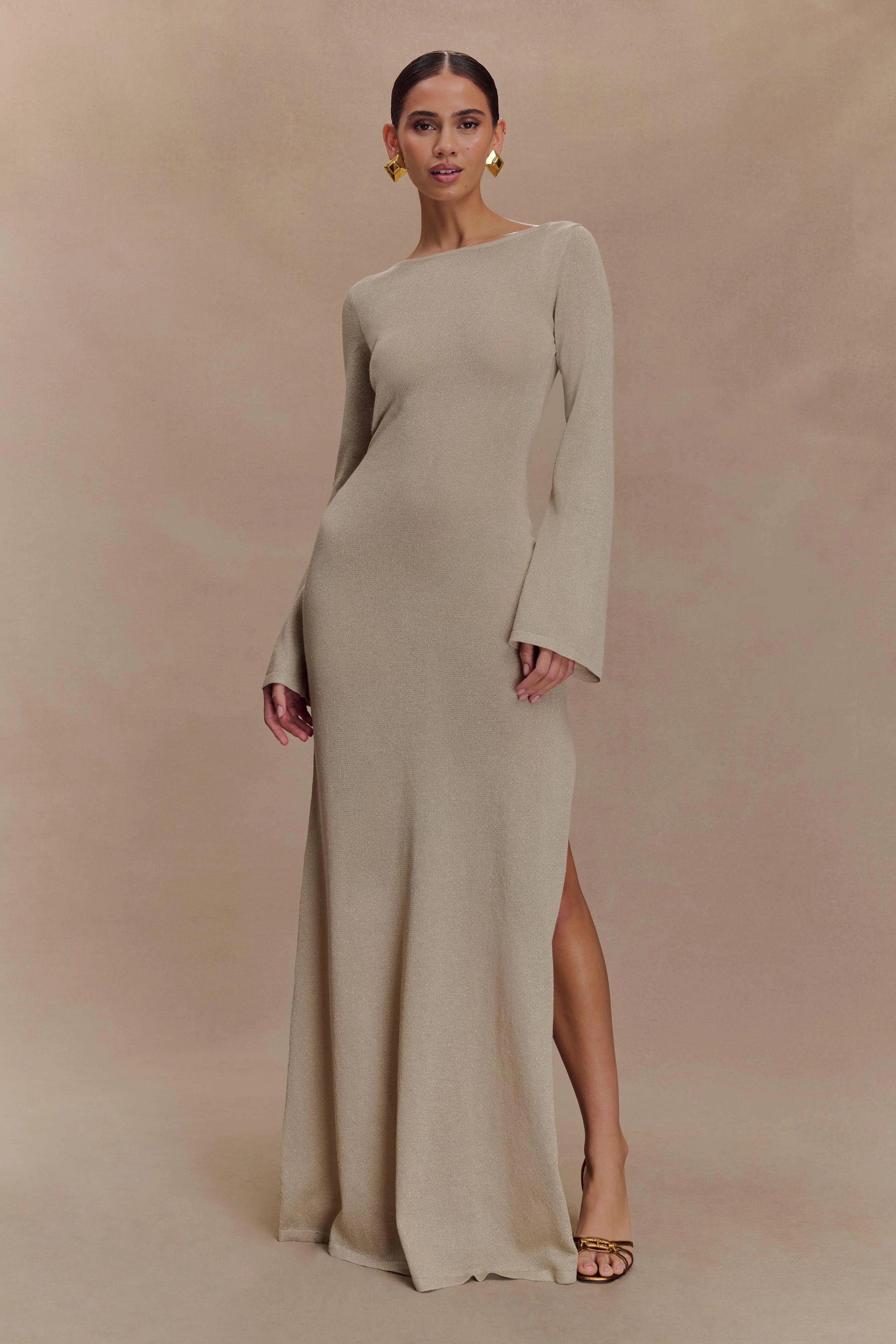 Atticus Knit Maxi Dress With Sequin - Gold