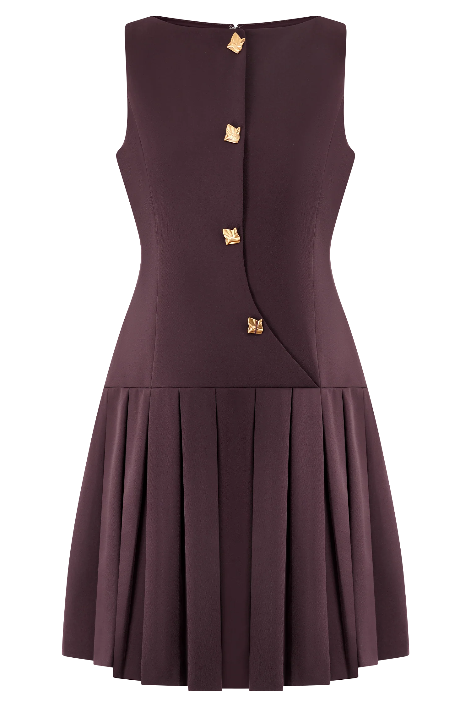 Mackenzie Sleeveless Pleated Mini Dress - Mahogany