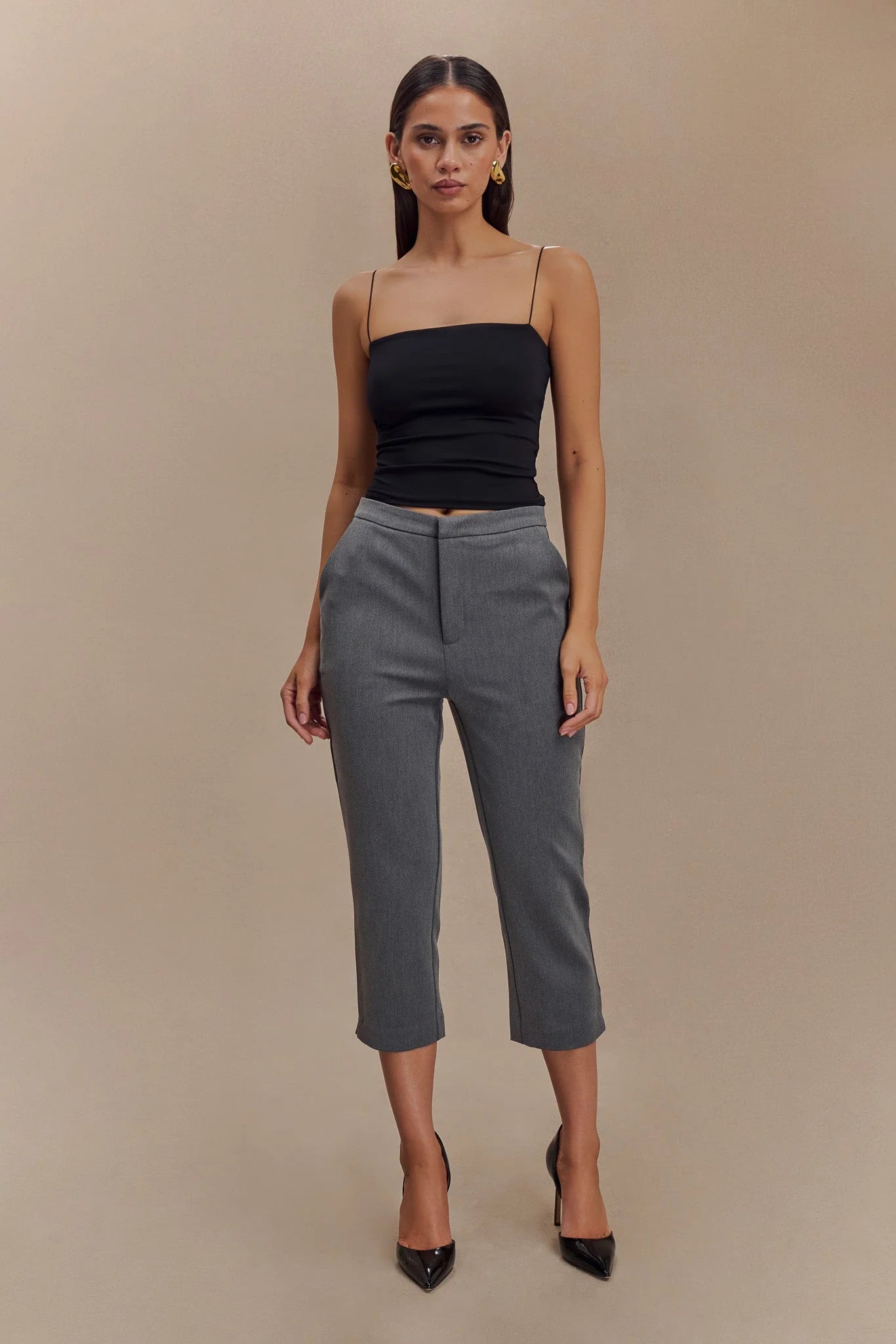 Anne Fitted Capri Pants - Charcoal Marle