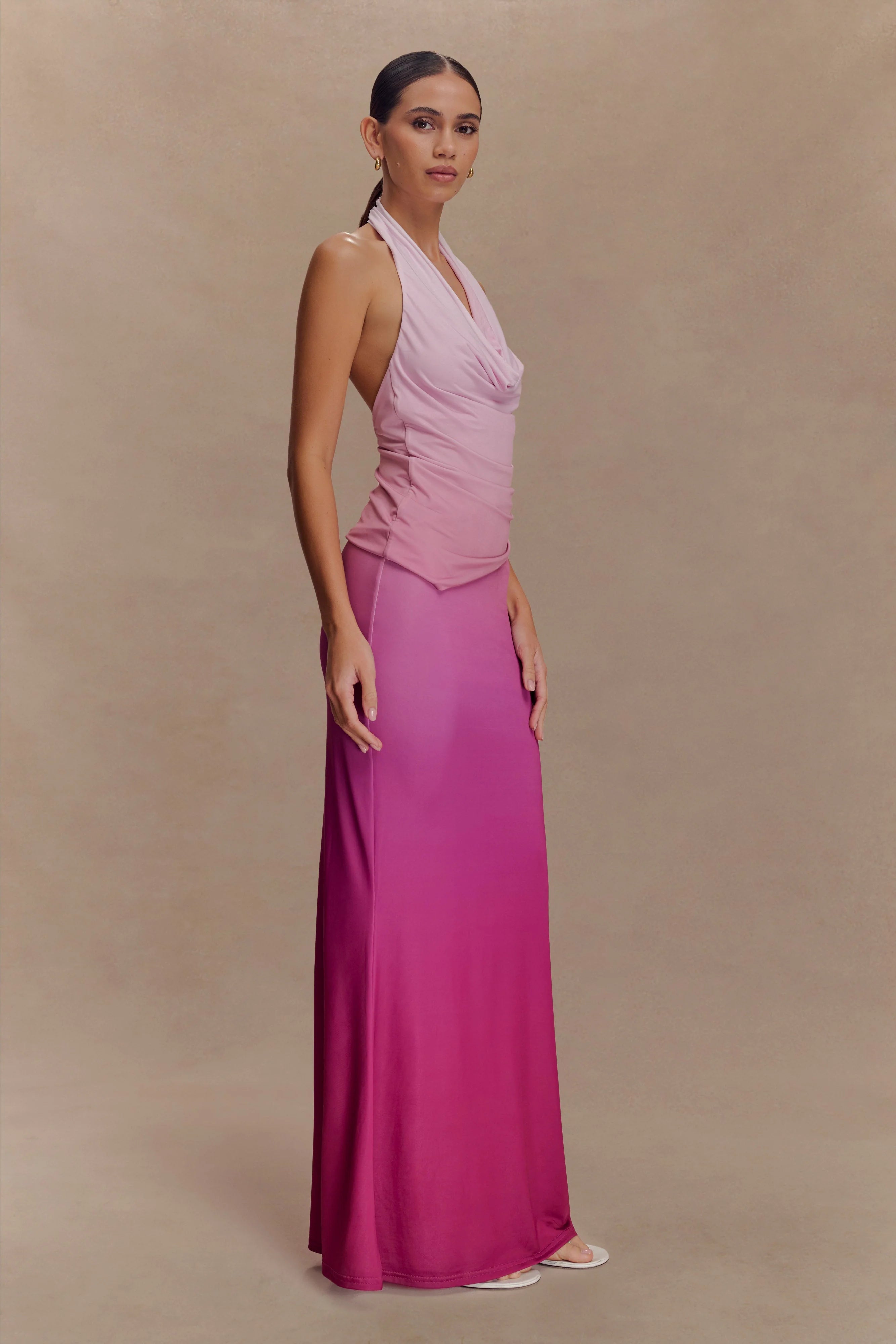 Bruna Slinky Fishtail Maxi Skirt - Ombre Pink