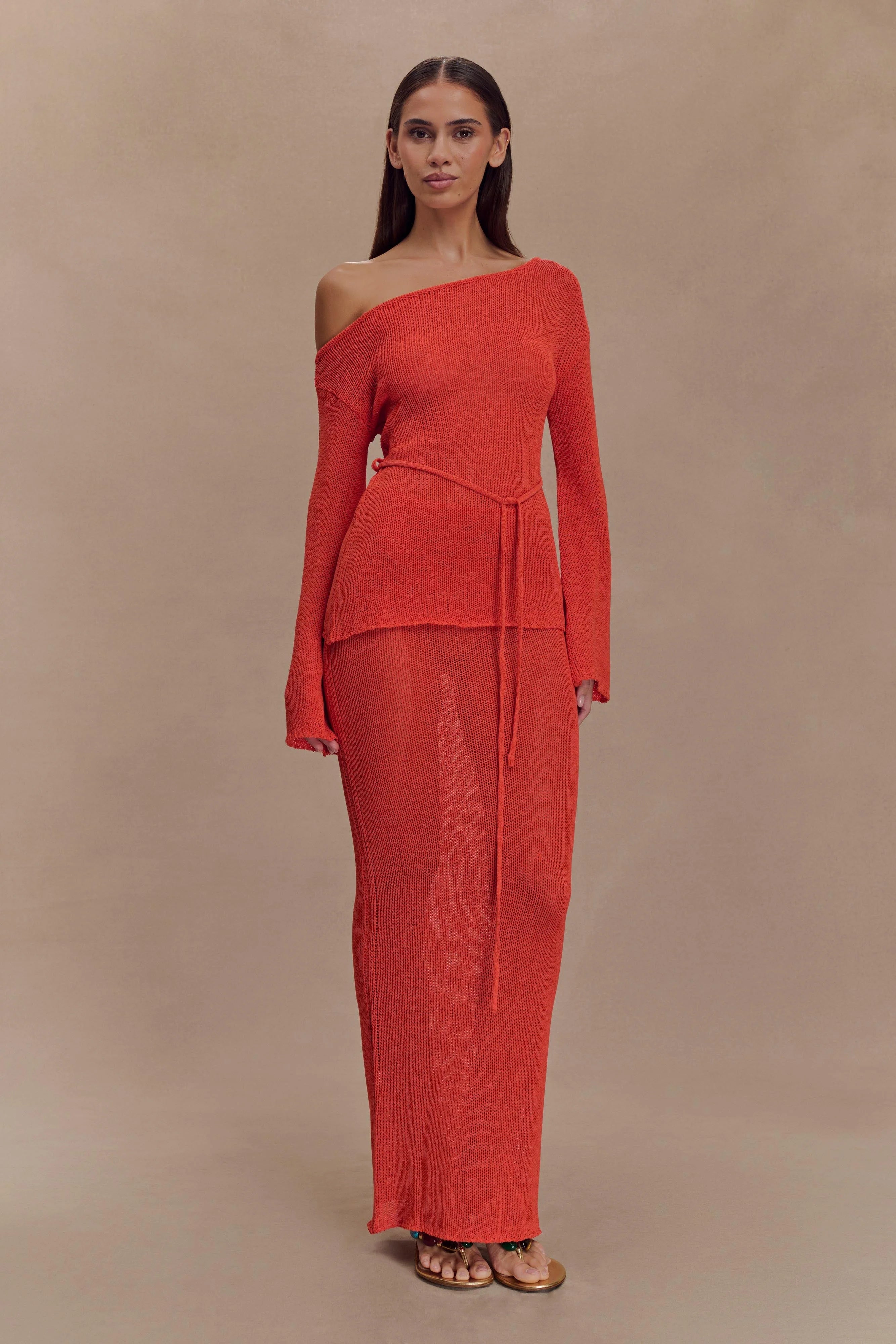 Reagan Off Shoulder Knit Top - Orange