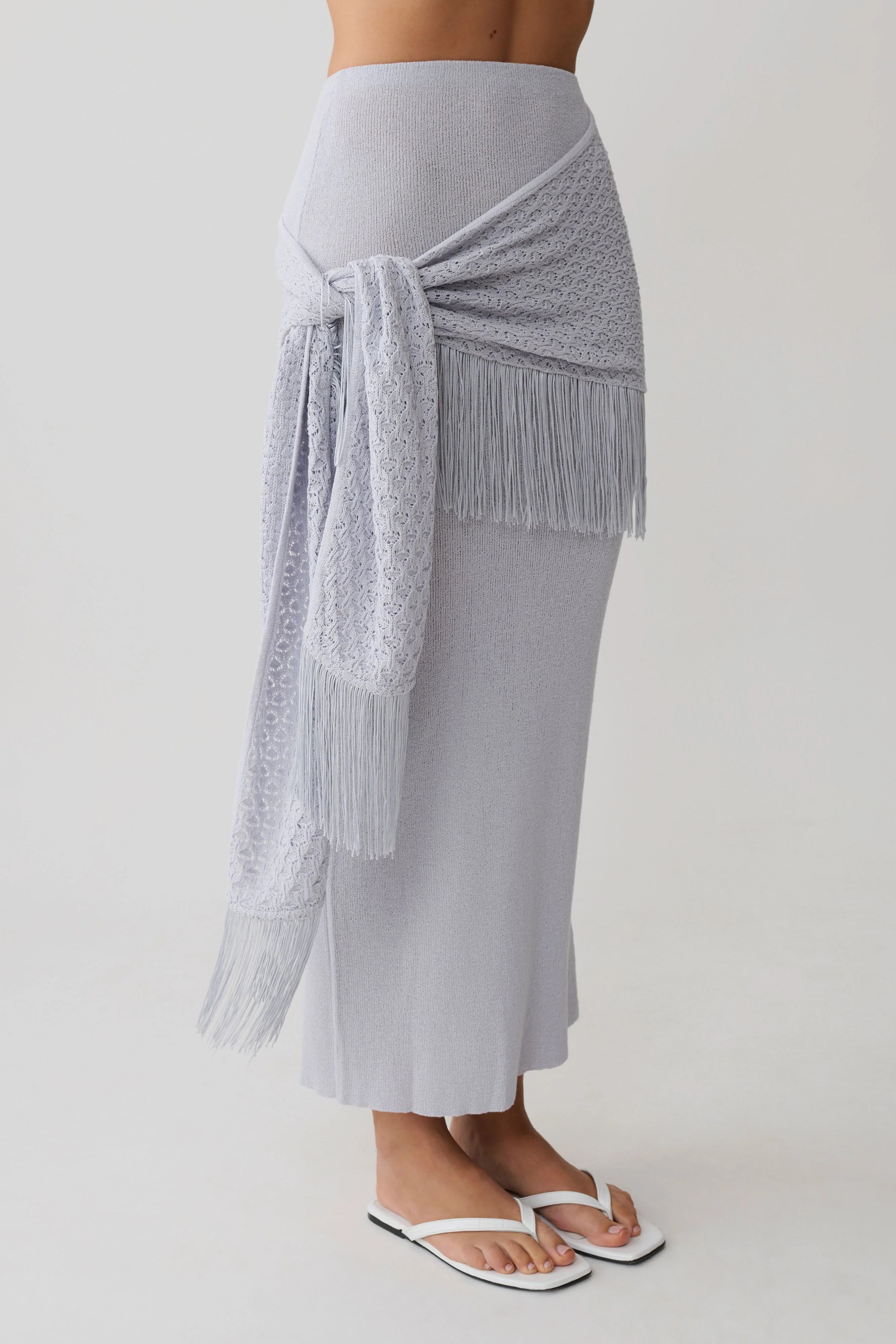 Jaytee Knit Maxi Skirt With Fringe Tie - Sky Blue
