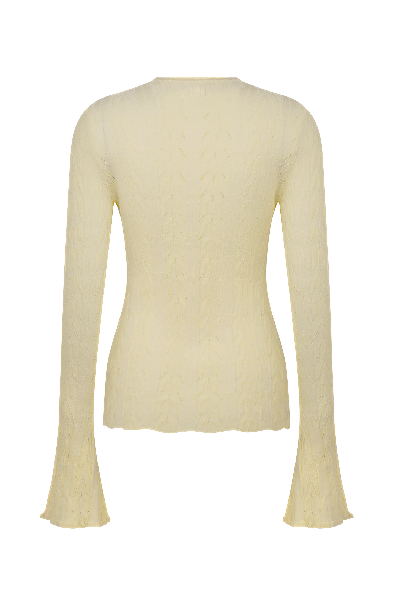 Amy Pointelle Bell Sleeve Cardigan - Lemon