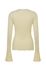 Amy Pointelle Bell Sleeve Cardigan - Lemon