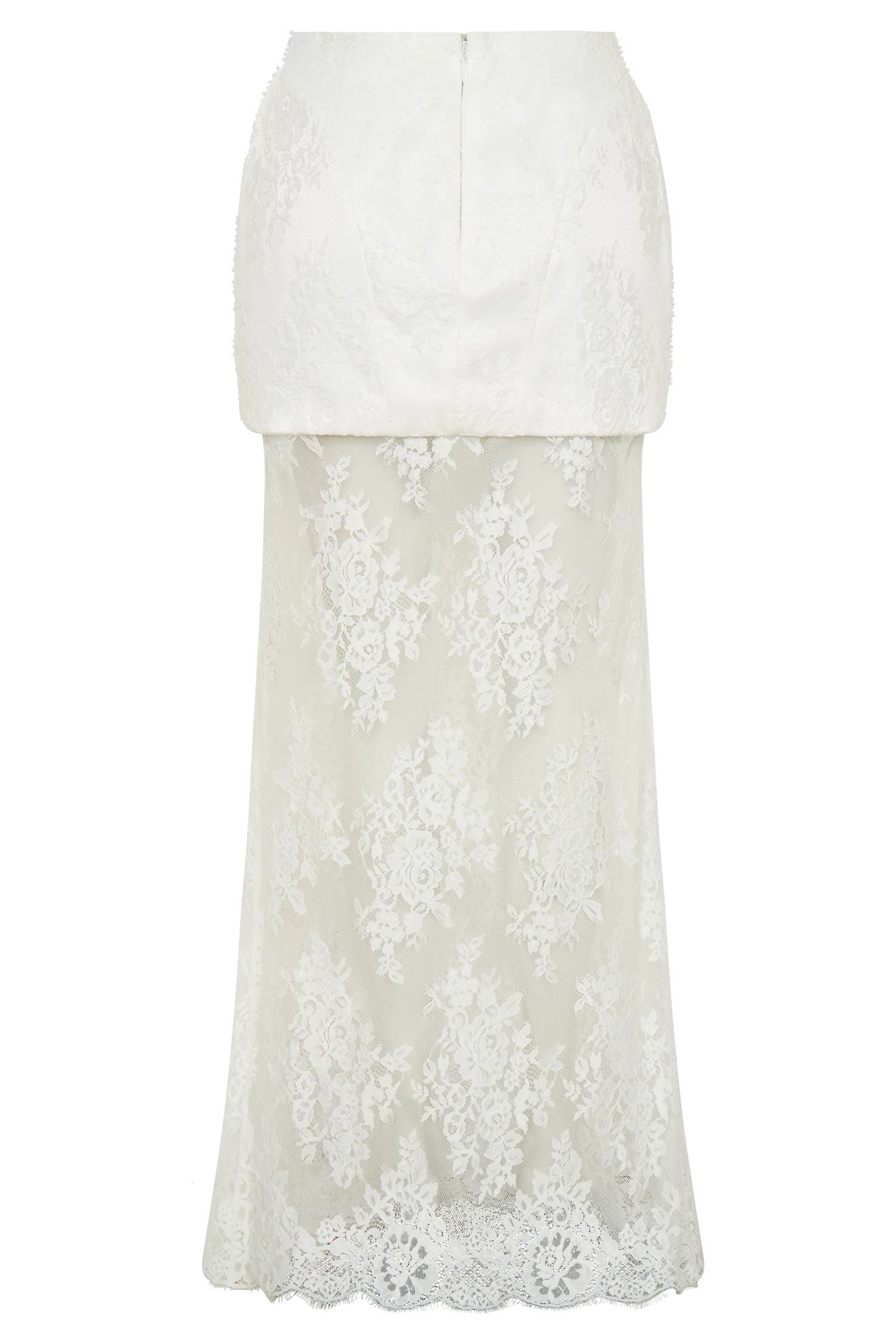Camille Beaded Satin And Lace Maxi Skirt - Ivory