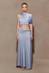 Adrienne Lurex Knot Maxi Skirt - Pastel Blue