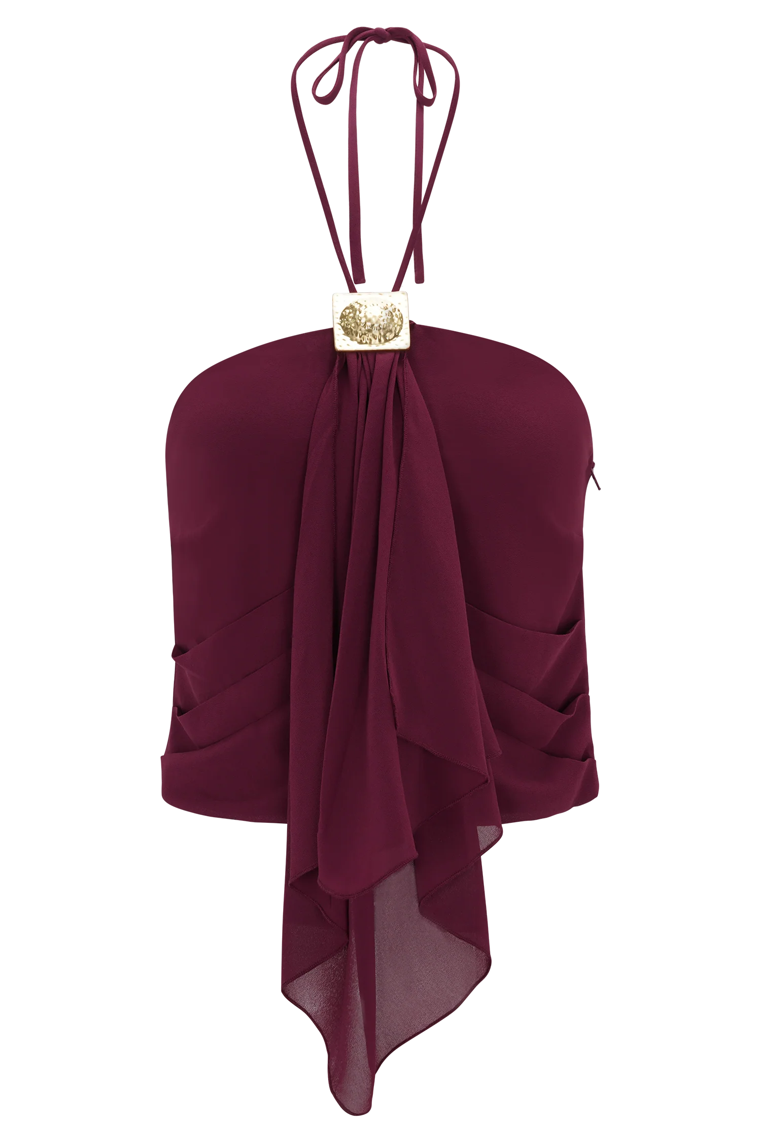 Celina Chiffon Halter Top With Hardware - Cherry Red