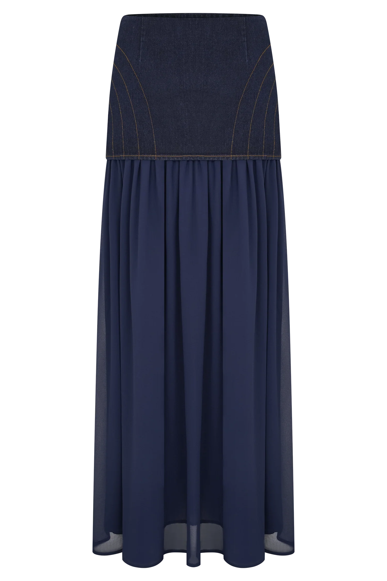 Tully Chiffon Denim Maxi Skirt - Indigo Blue