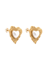 Heart To Heart Pearl Earrings - Gold