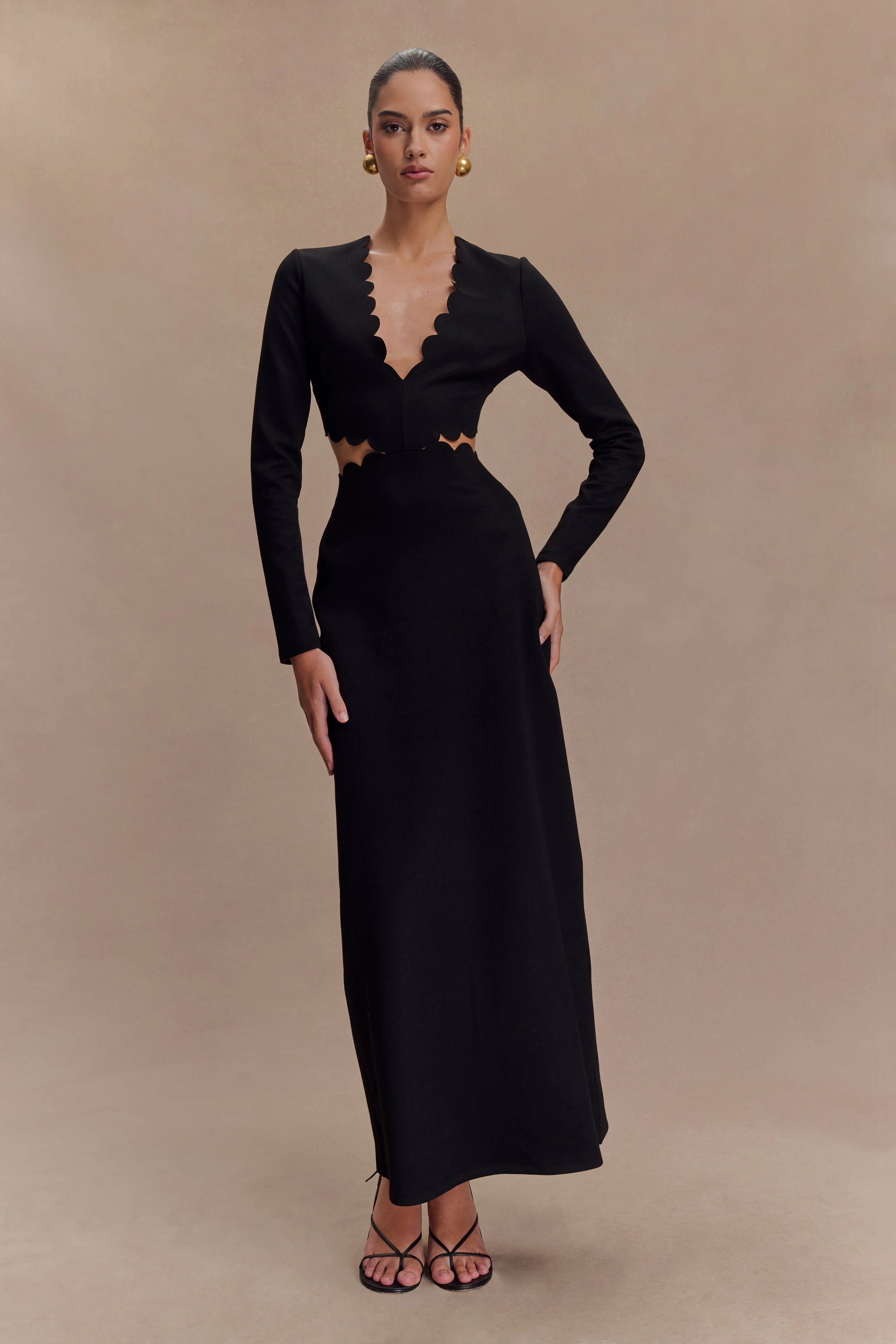 Cynthia Scalloped Halter Maxi Dress - Black