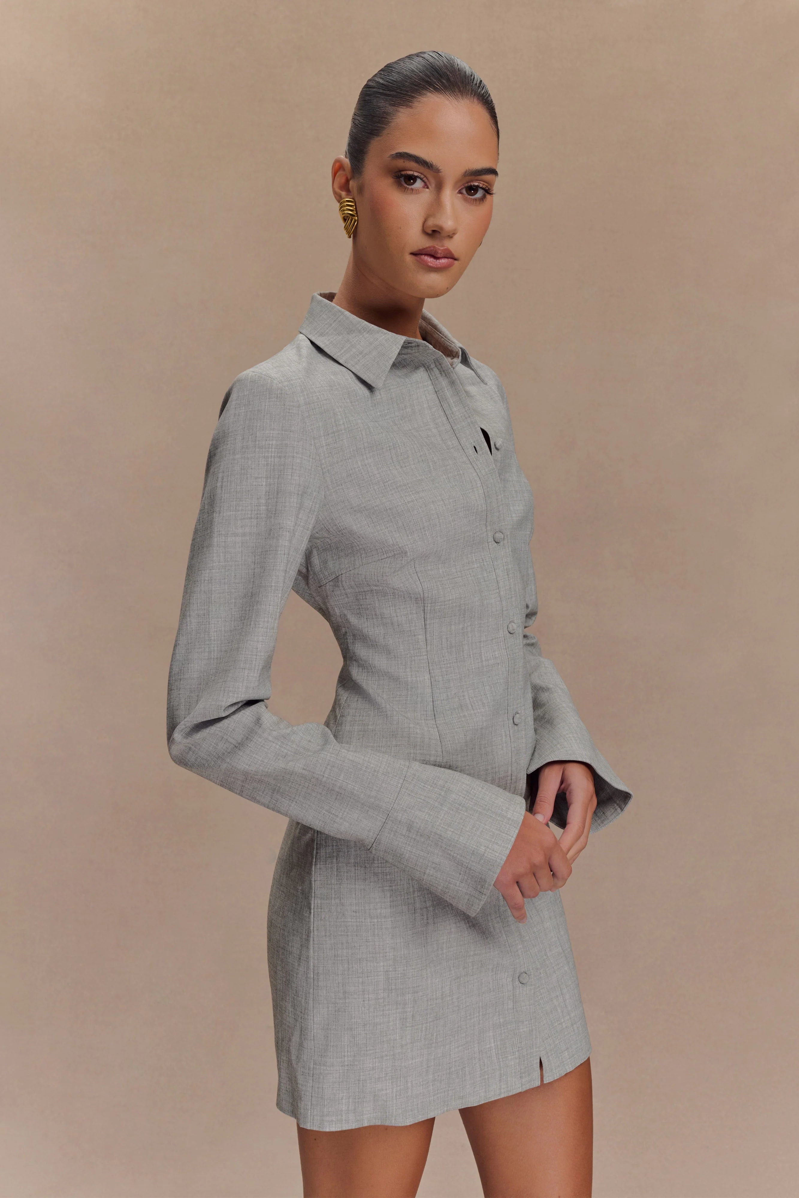 Dorian Fitted Shirt Mini Dress - Charcoal Marle