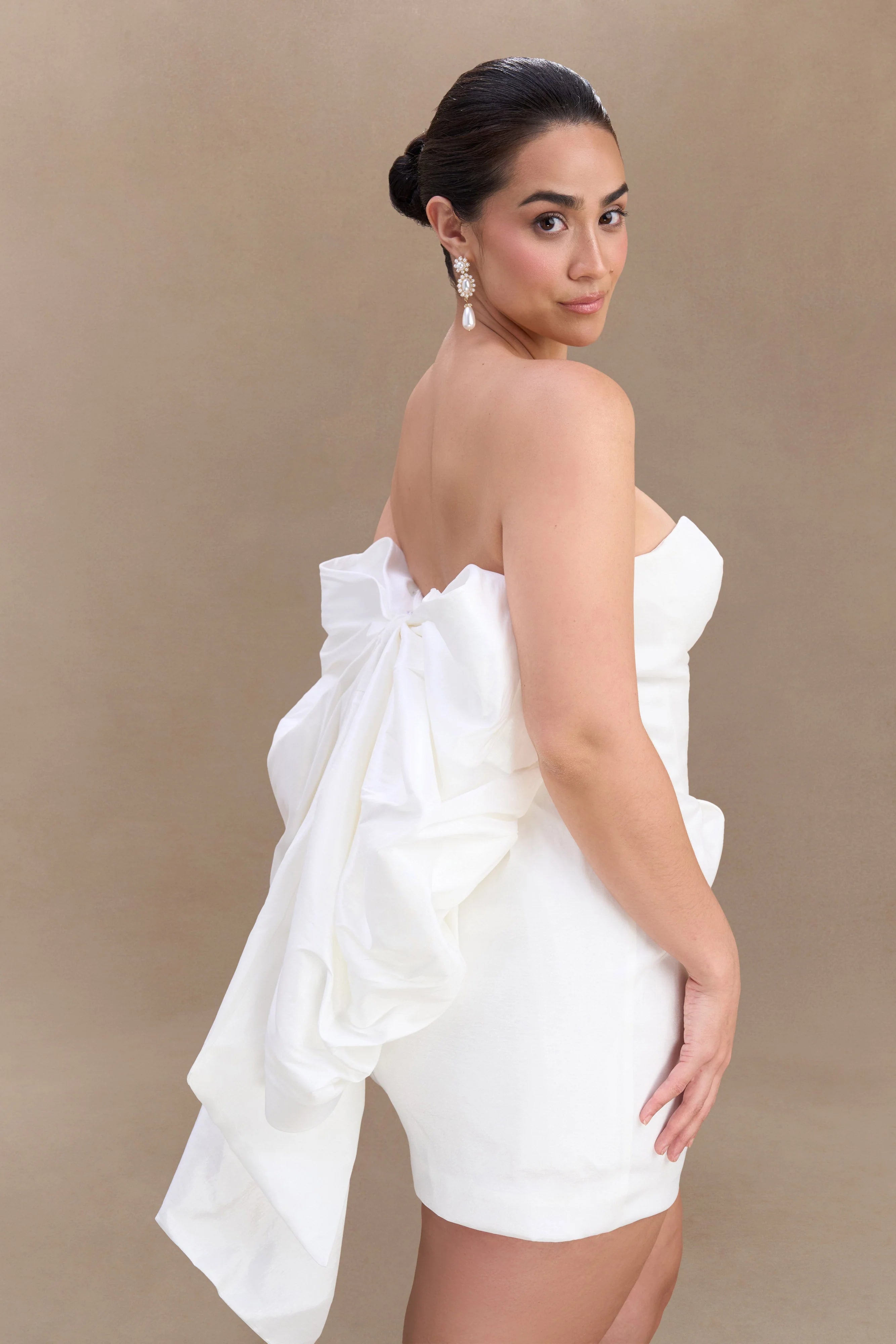 Suzette Taffeta Bow Mini Dress - White