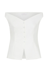 Billie Off Shoulder Sleeveless Button Top - White