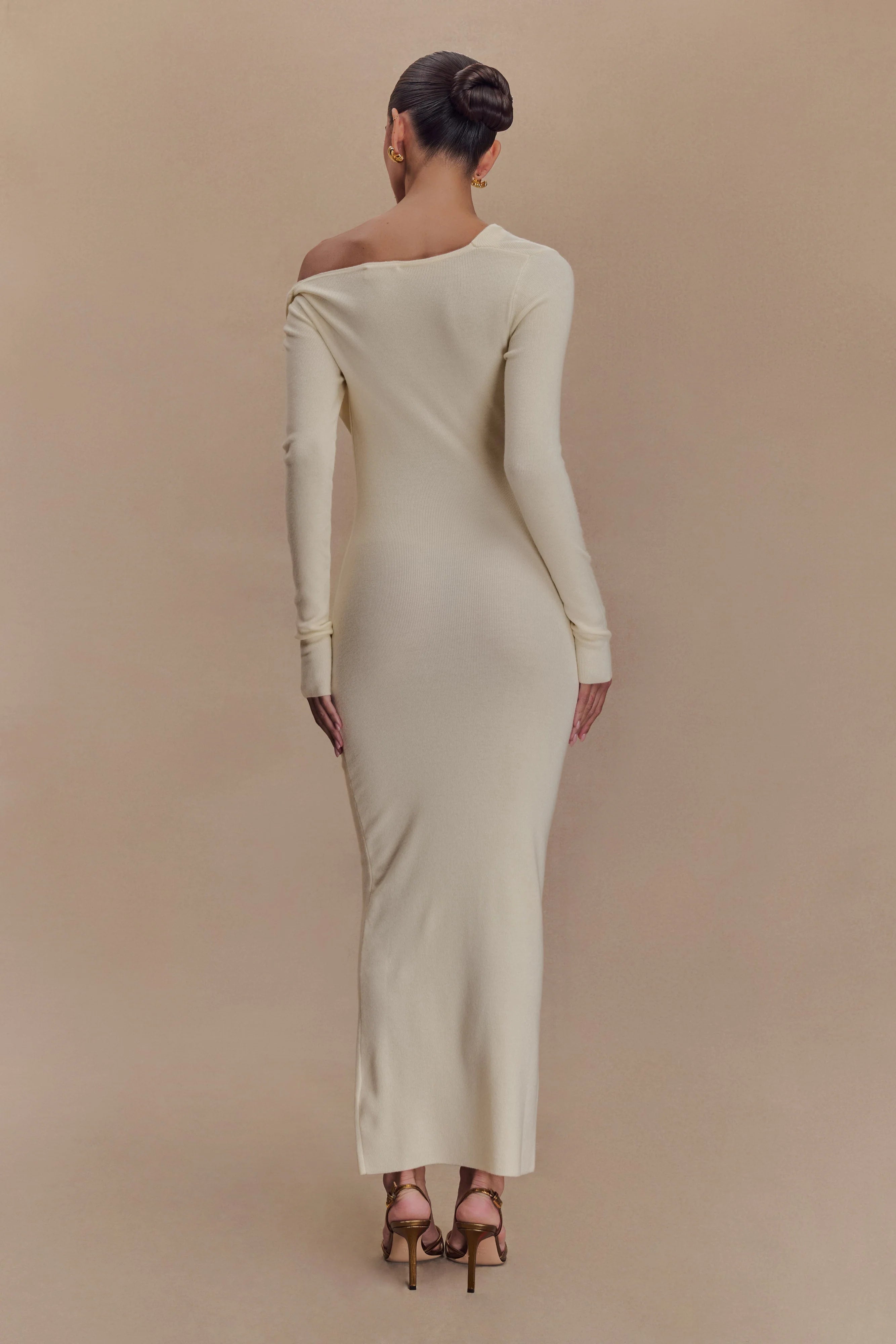 Culver Draped Twist Knit Midi Dress - Cream