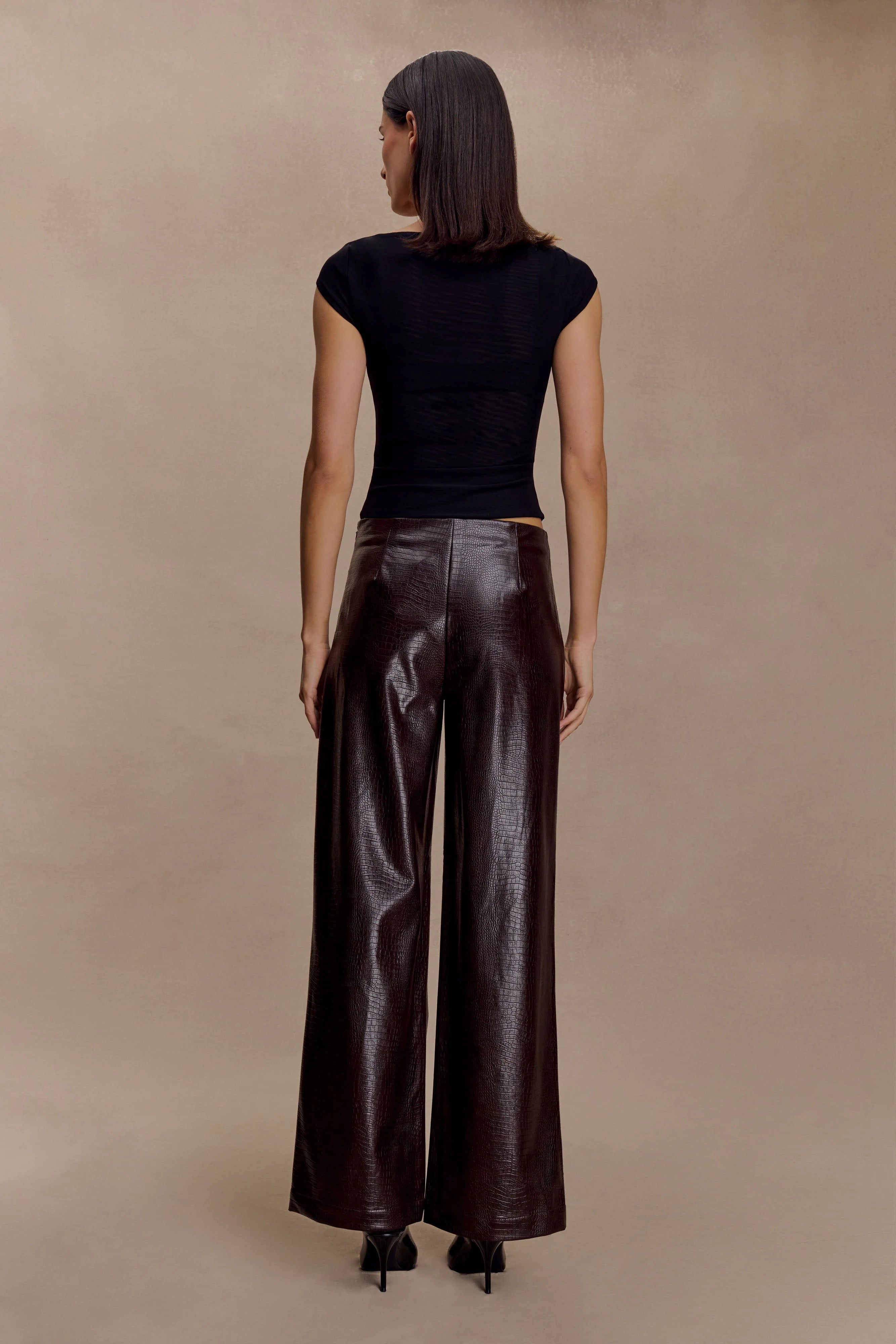Henry Croc Faux Leather Straight Leg Pants - Dark Chocolate