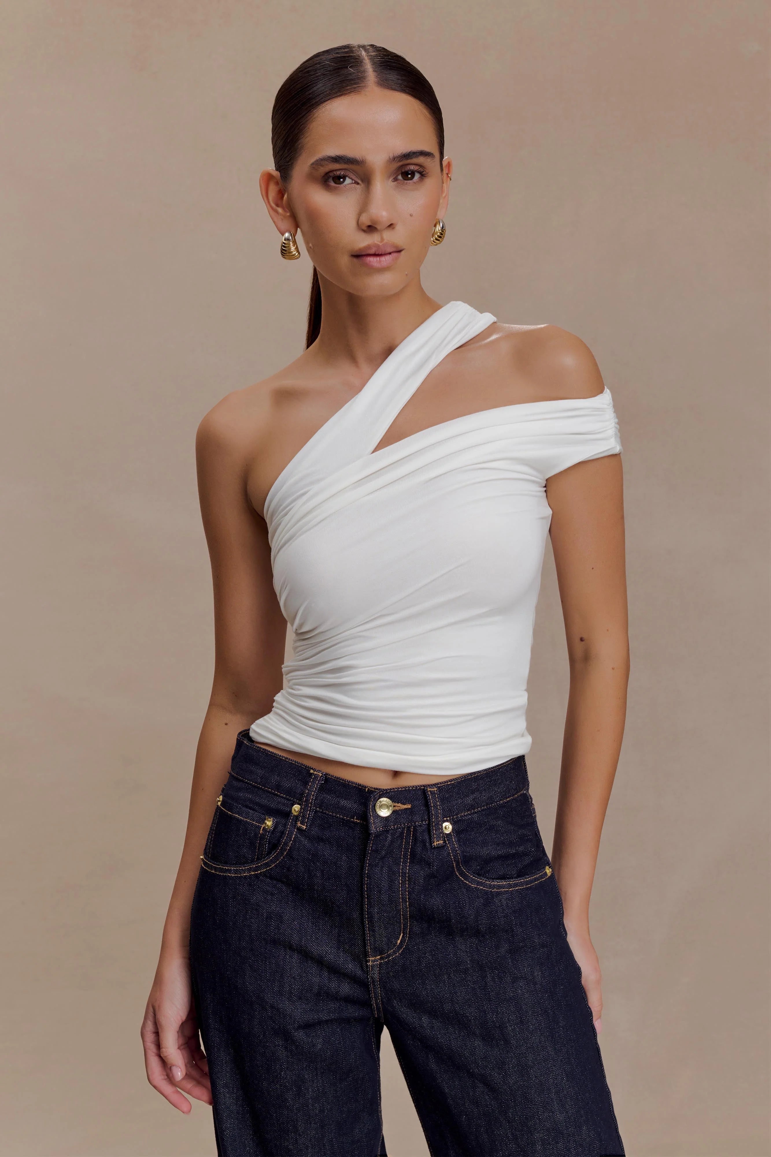 Anna One Shoulder Modal Top - White
