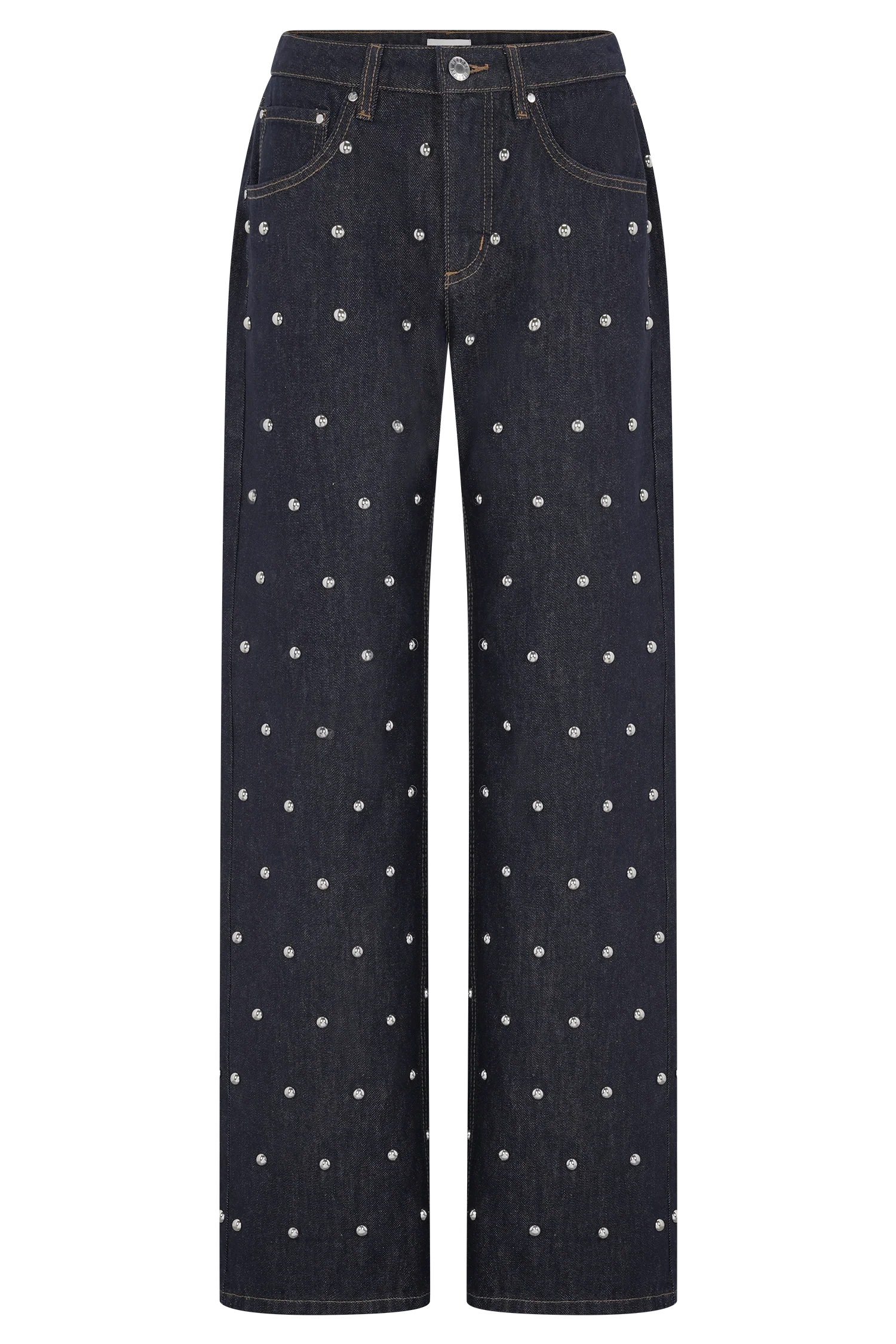 Alima Mid Rise Stud Denim Jeans - Washed Indigo Blue