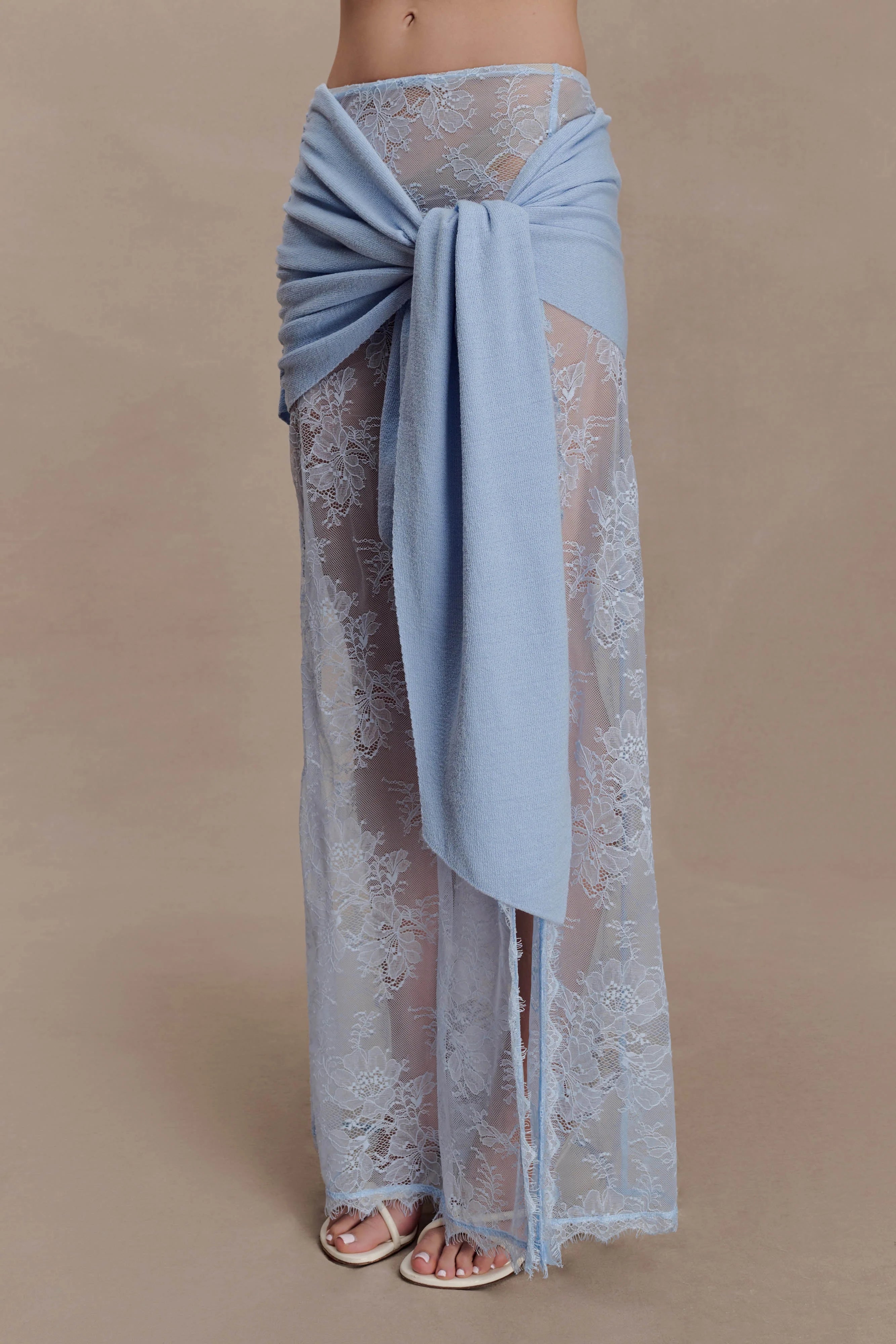 Lucy Lace And Knit Skirt - Cornflower Blue