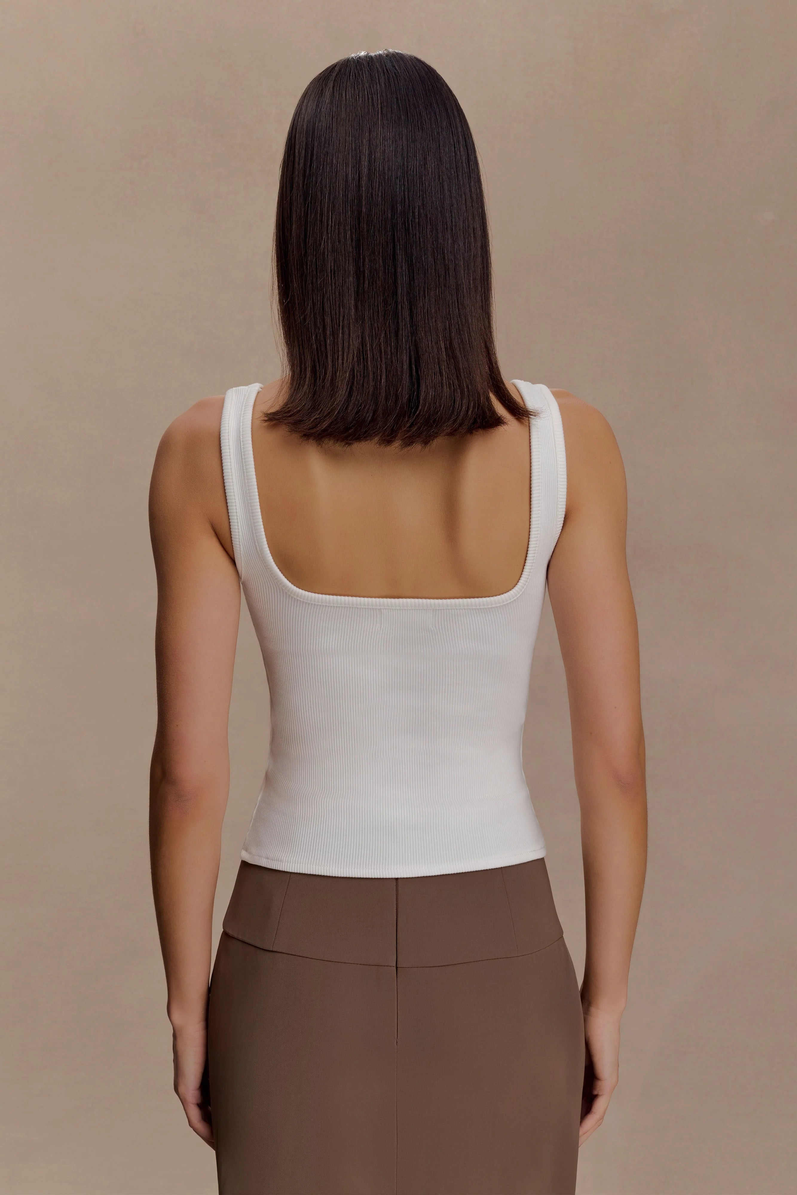 Aisling Ribbed Square Neck Sleeveless Top - Ivory