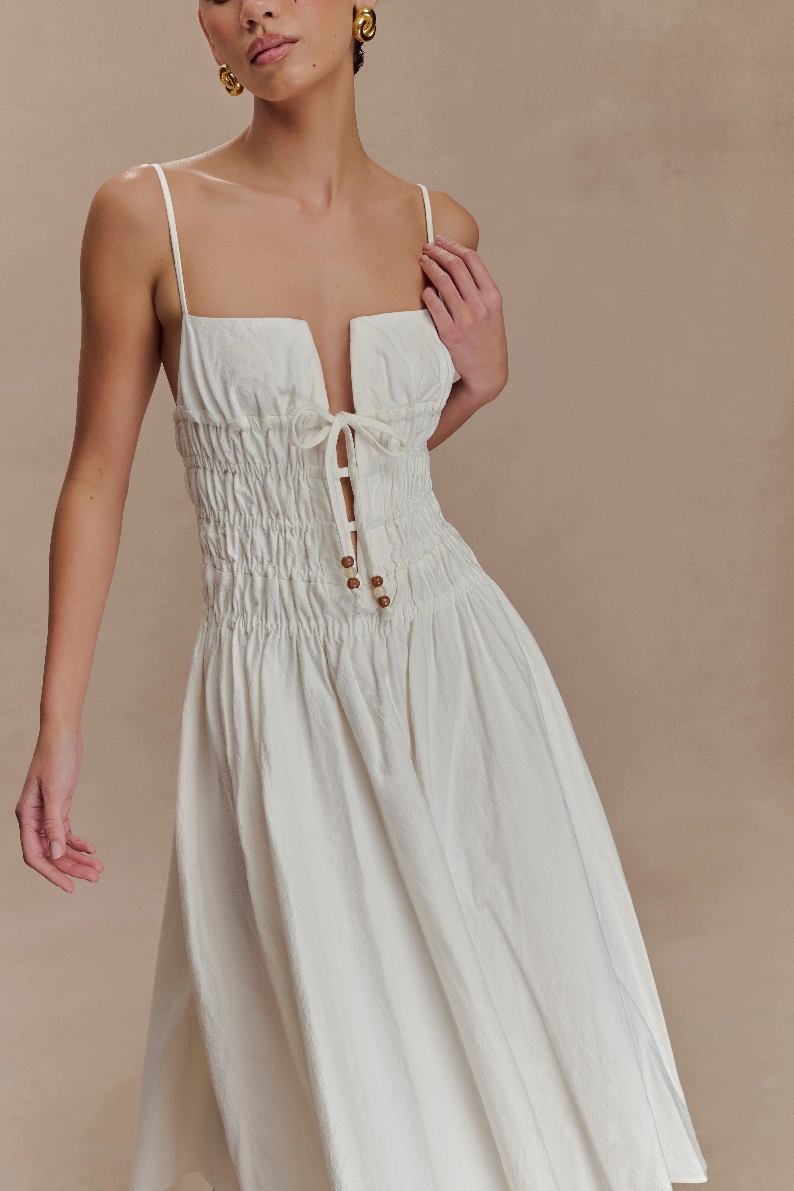 Elias Shirred Cotton Midi Dress - White