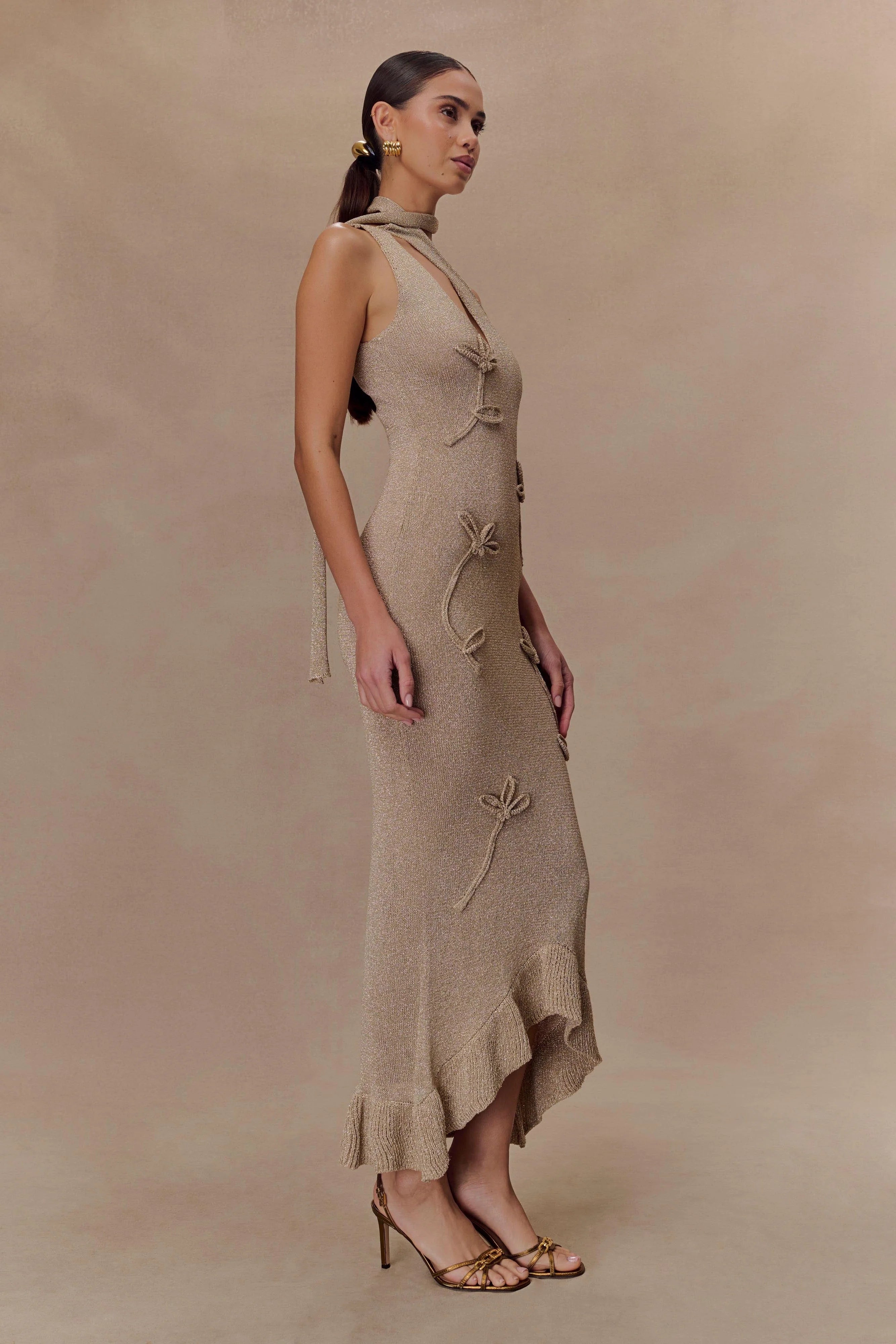 Celestino Floral Metallic Knit Maxi Dress - Gold