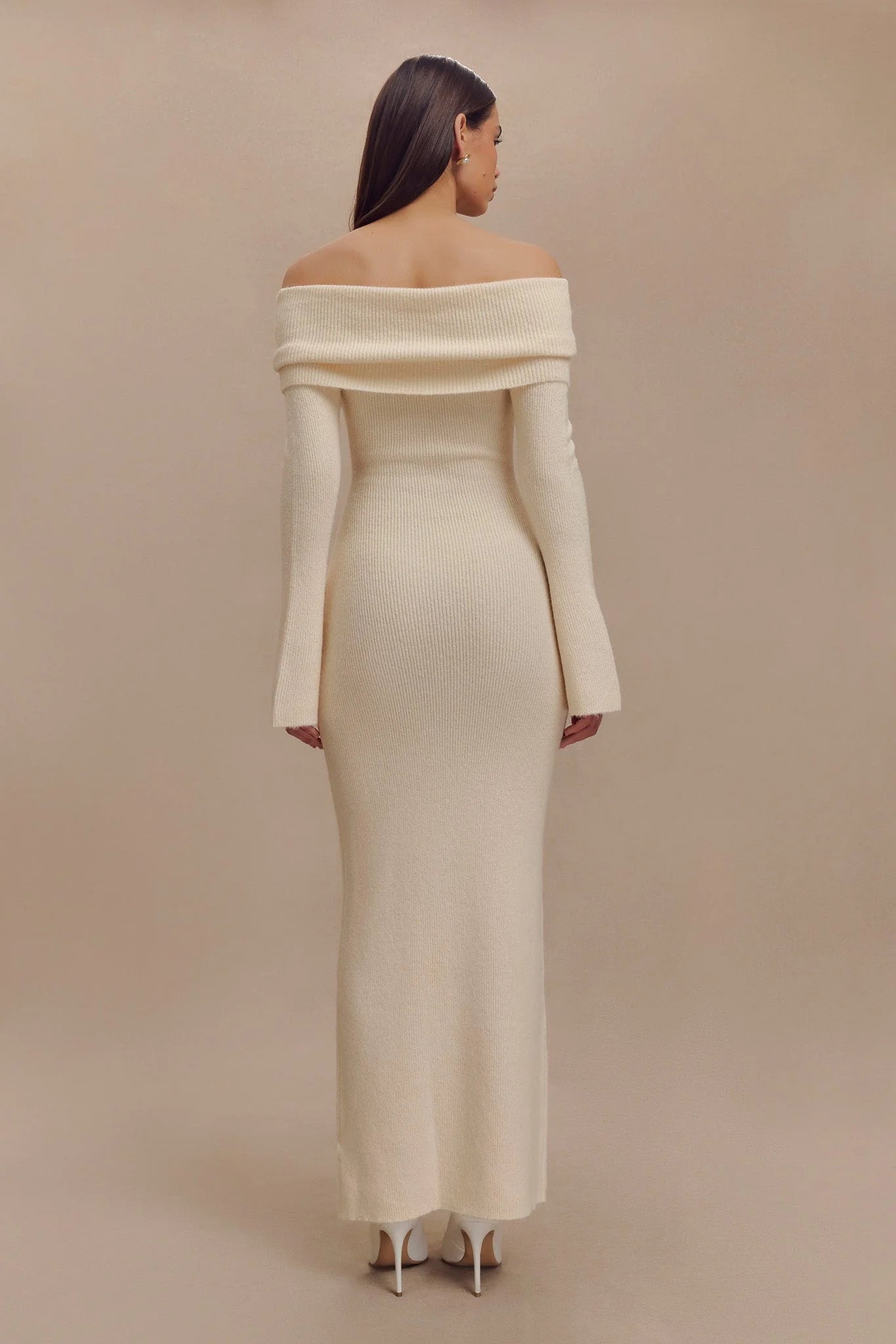 Katherine Off Shoulder Knit Maxi Dress - Ivory