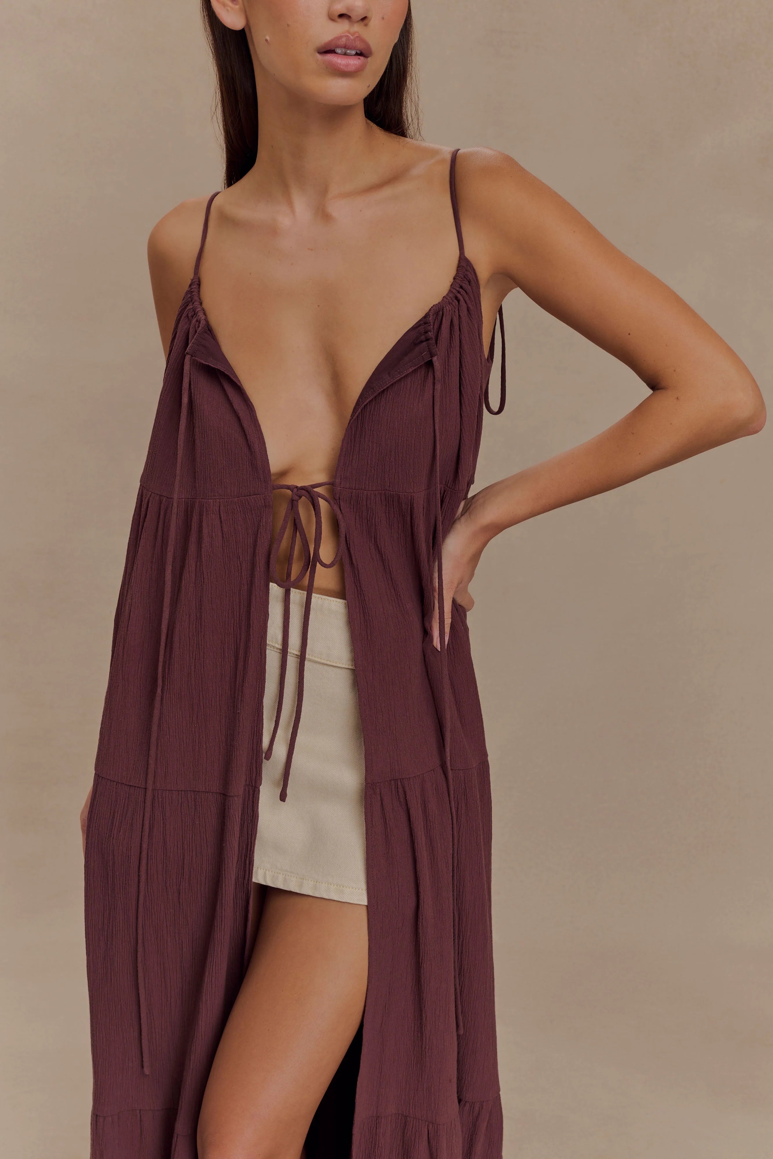 Lenny Front Tie Top - Chocolate